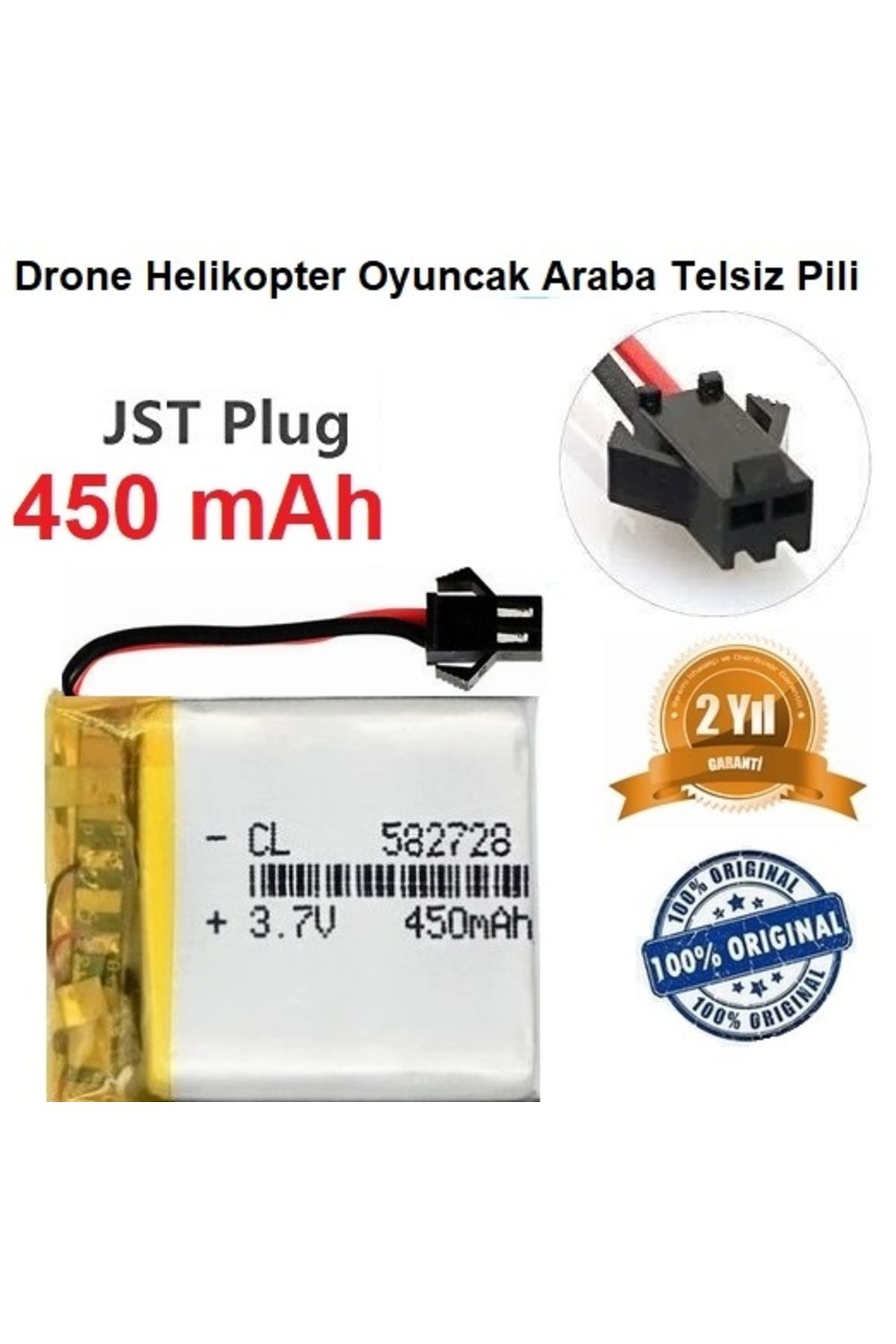 Day 450 Mah 3.7v Siyah Soket Drone Helikopter Oyuncak Araba Telsiz Telefon Pili