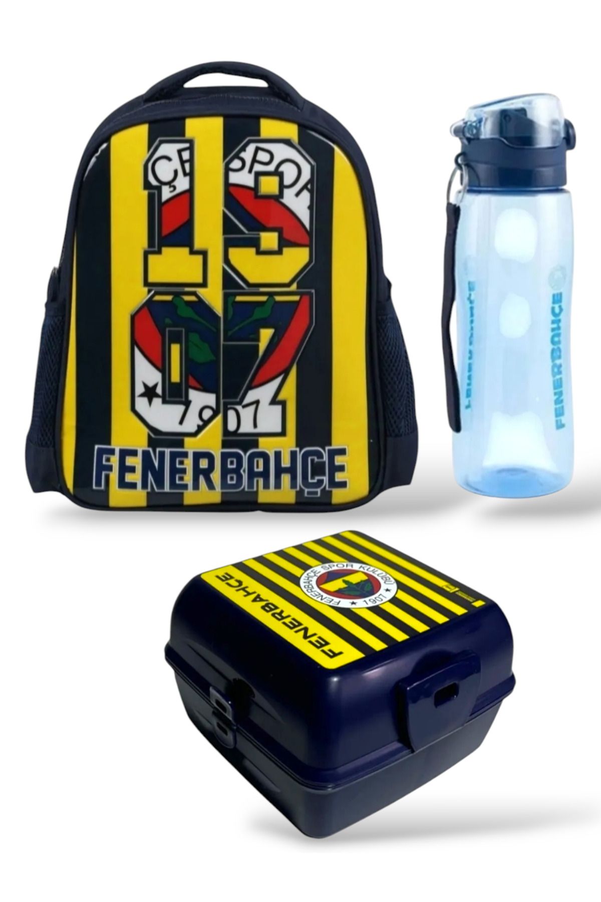 Fenerbahçe Brick Stripes Anaokulu Çantası ve 700 ml Matara Seti ve Beslenme Kabı Çubuklu 3 lü Okul Seti