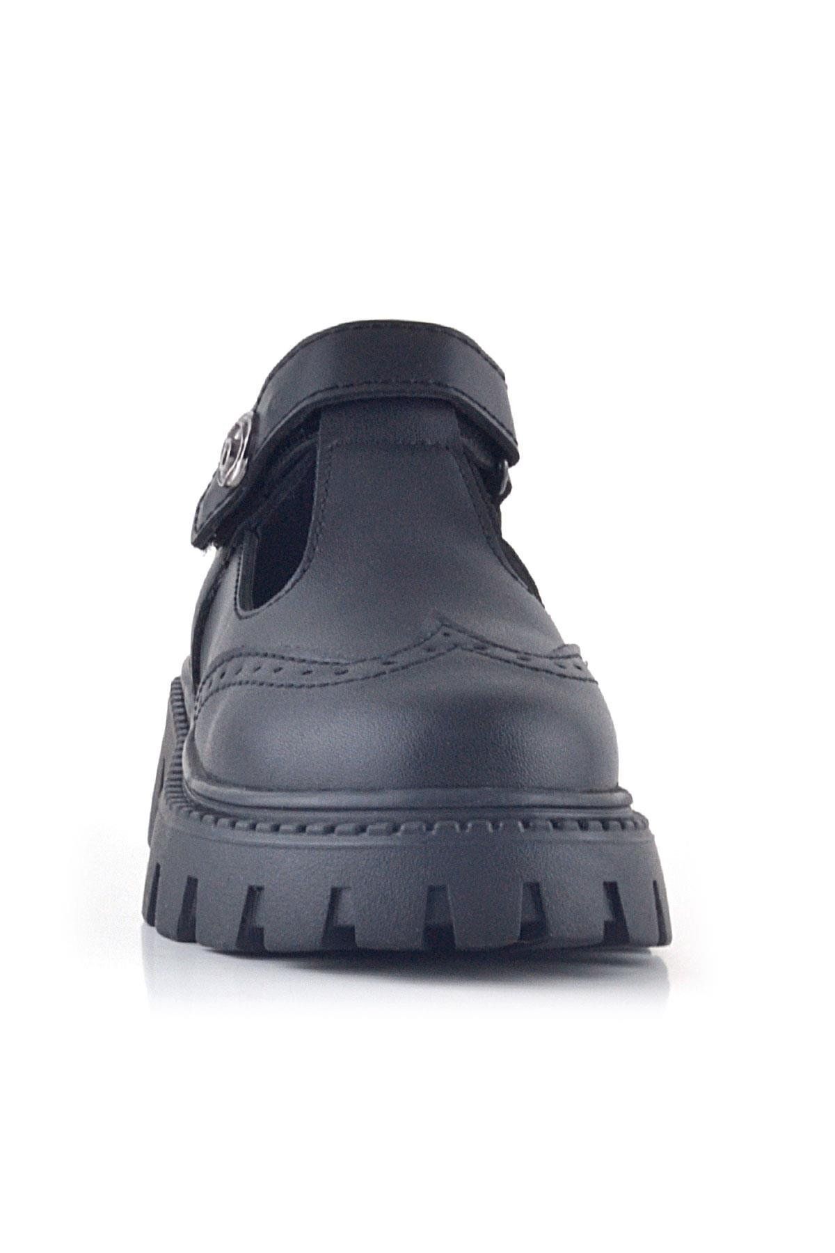 Rakerplus-Black Matte Velcro Metal Detailed Girls' Casual Shoes 3