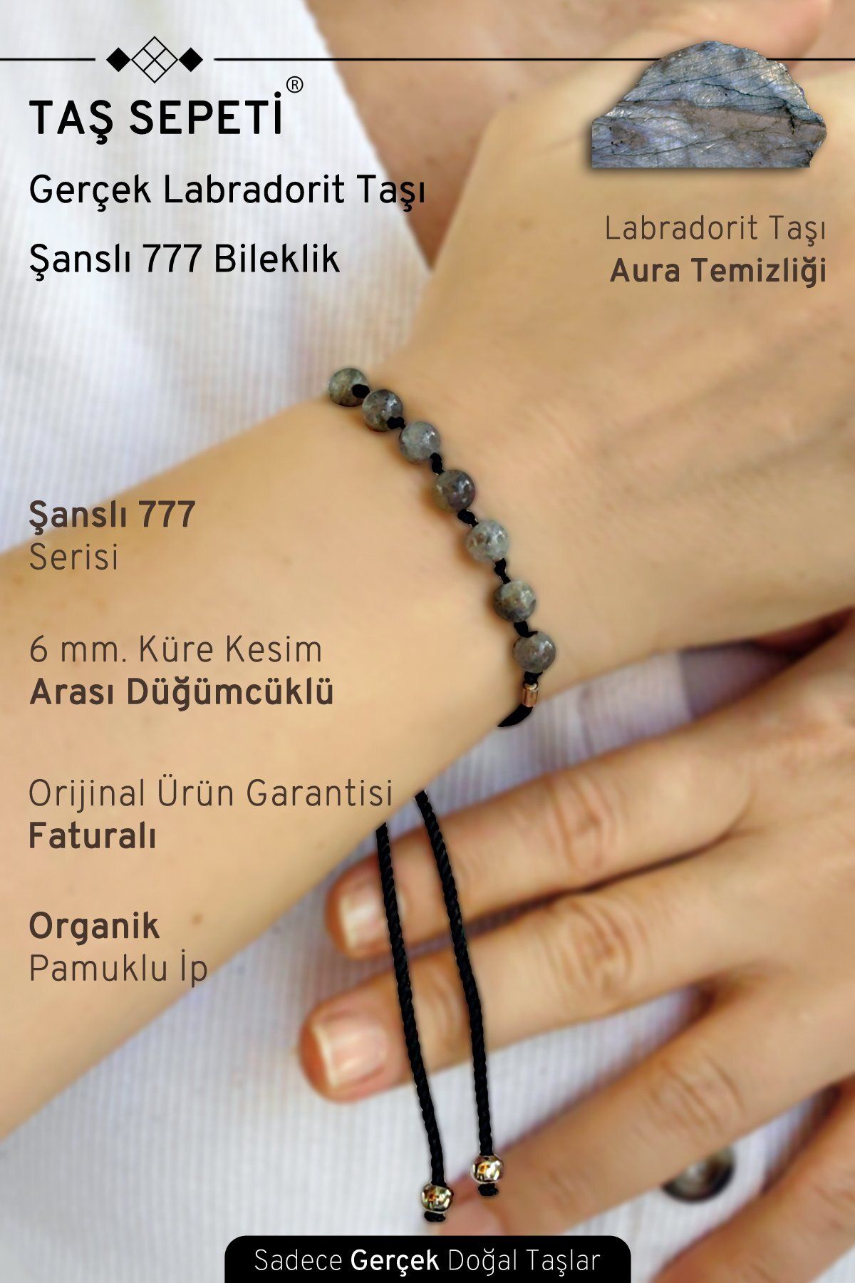 TAŞ SEPETİ 777 Şanslı Serisi Gerçek Labradorit Doğal Taşı Unisex Şans Bilekliği