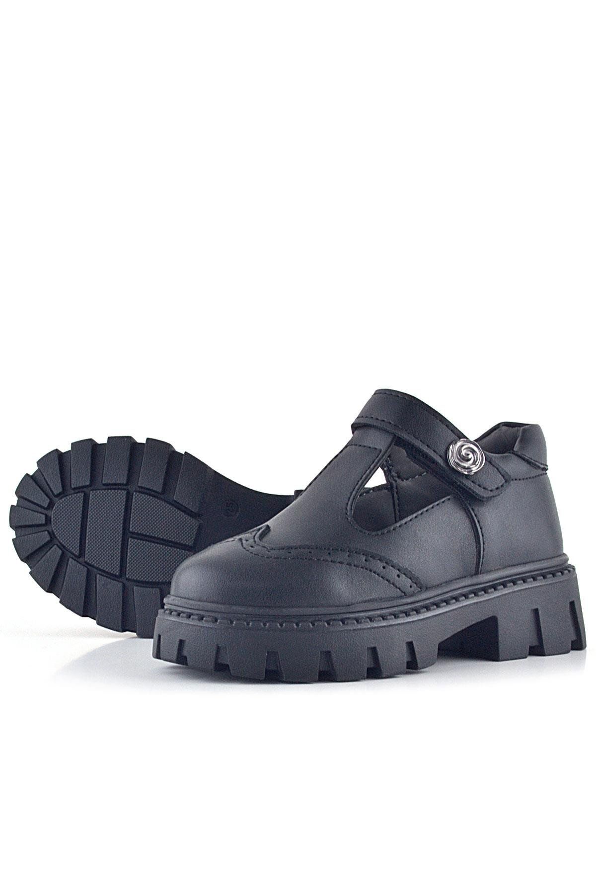 Rakerplus-Black Matte Velcro Metal Detailed Girls' Casual Shoes 6