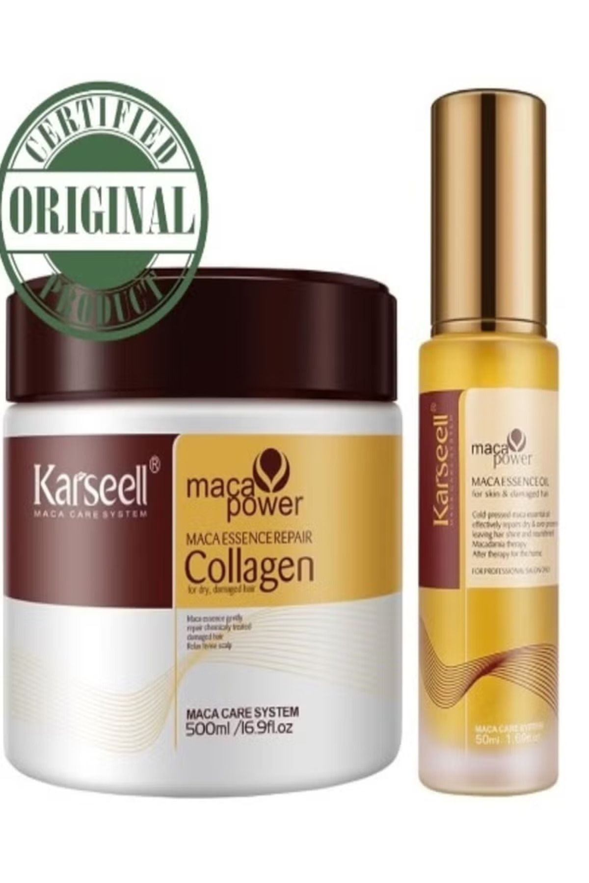 Karseell Maca essence Repair Set - Collagen Hair Mask 500ml - Maca Oil Hair Serum for Dry Hair