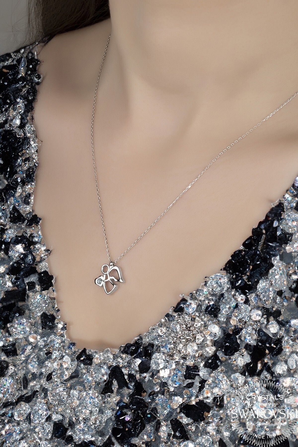 Swarovski Zirconia Solitaire Angel Necklace- Trendyol