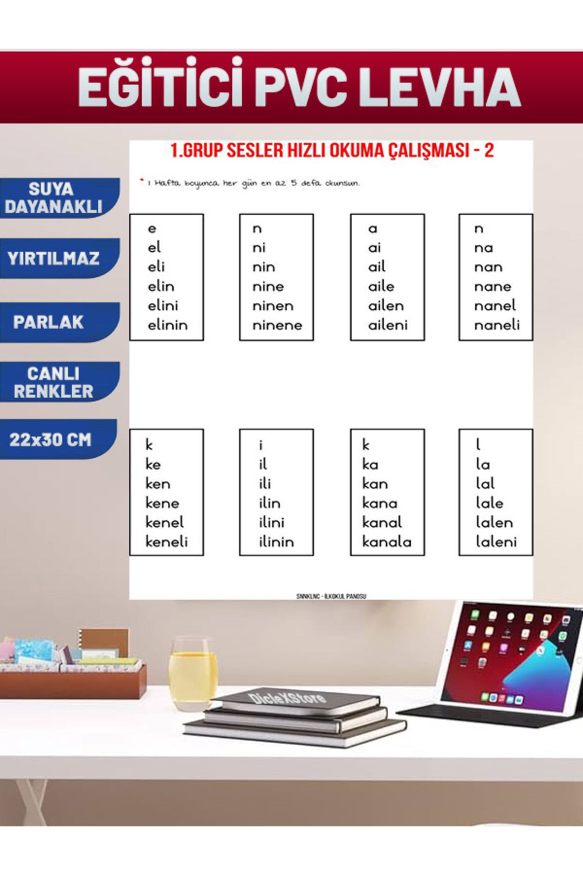 izmirdenet Sesli Hızlı Okuma Yaz-Sil Tablo: Eğitim Pvc Poster 21x30 cm