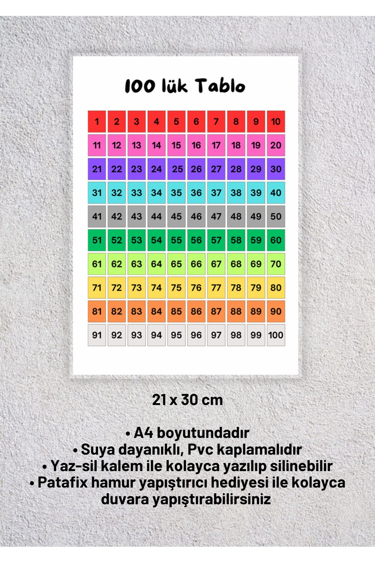 izmirdenet Yaz-sil Anaokullar Ve Ilkokullar Için Matematik 100'lük Tablo Çocuk Türkçe Eğitim A4 Pvc Poster