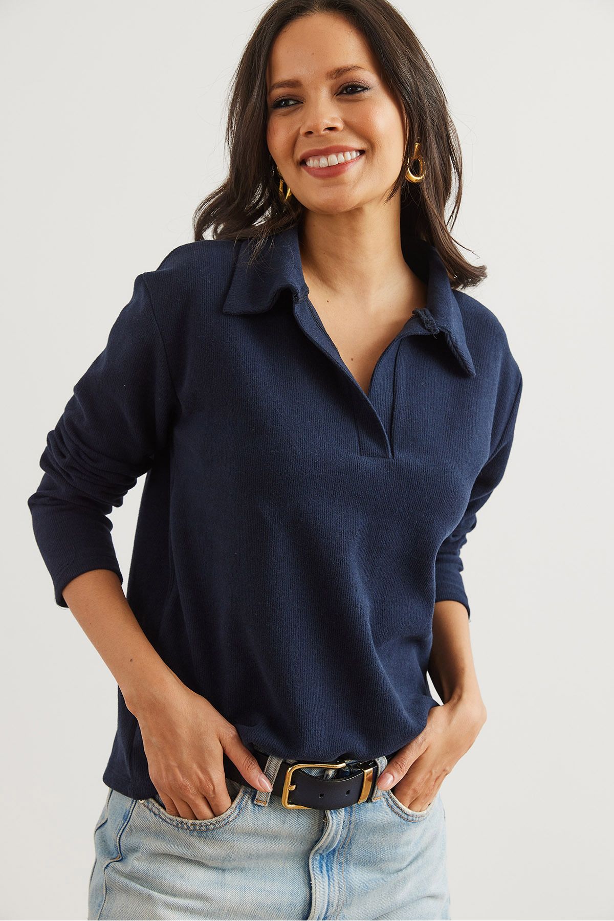 Olalook-Γυναικεία μπλούζα Navy Blue Polo Neck Thessaloniki BLZ- 19002810 3