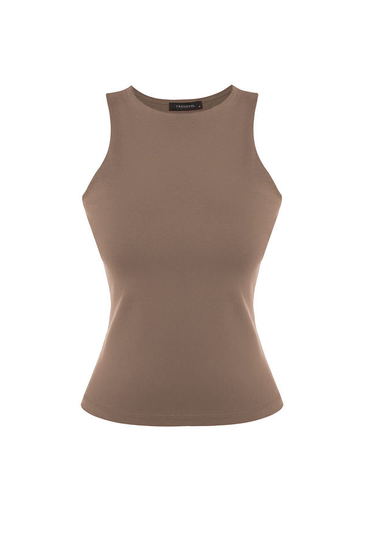 Trendyol Collection-Mink*001 – elastické bavlněné tílko s výstřihem, na tělo, Twoss23Al00069 6