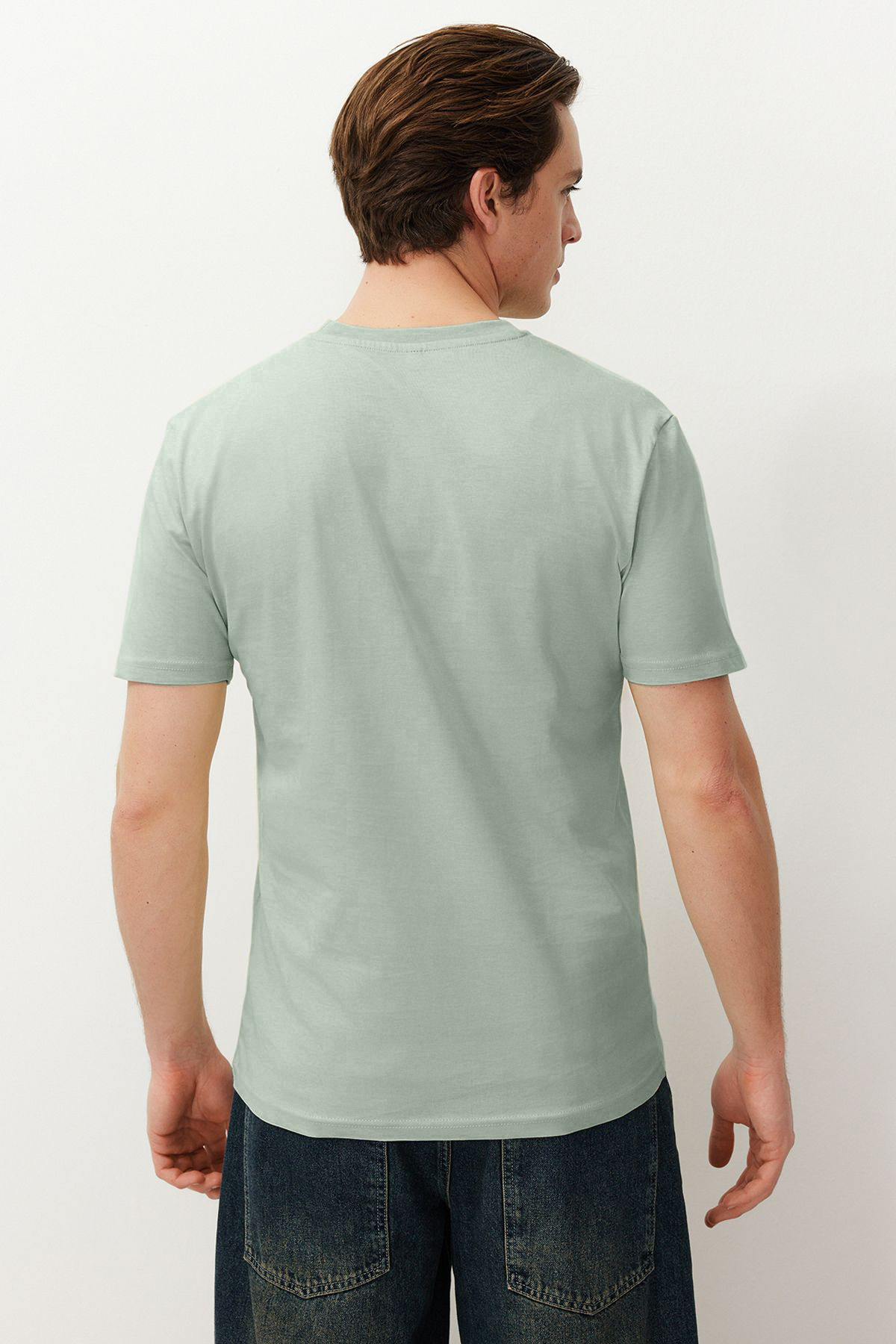 Trendyolmilla  Mint-Haki-Kahverengi Slim/Dar Kesim 5'li Paket %100 Tok Kumaş T-shirt TMNAW20TS0243 - Görsel 10