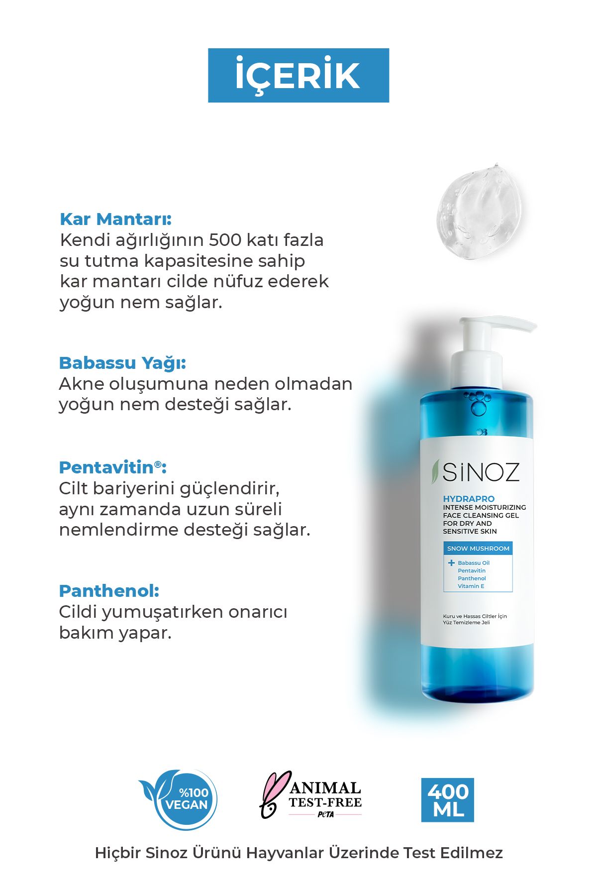 SİNOZ-Hydrapro čistiaci gél na tvár pre suchú a citlivú pleť 400 ml 3