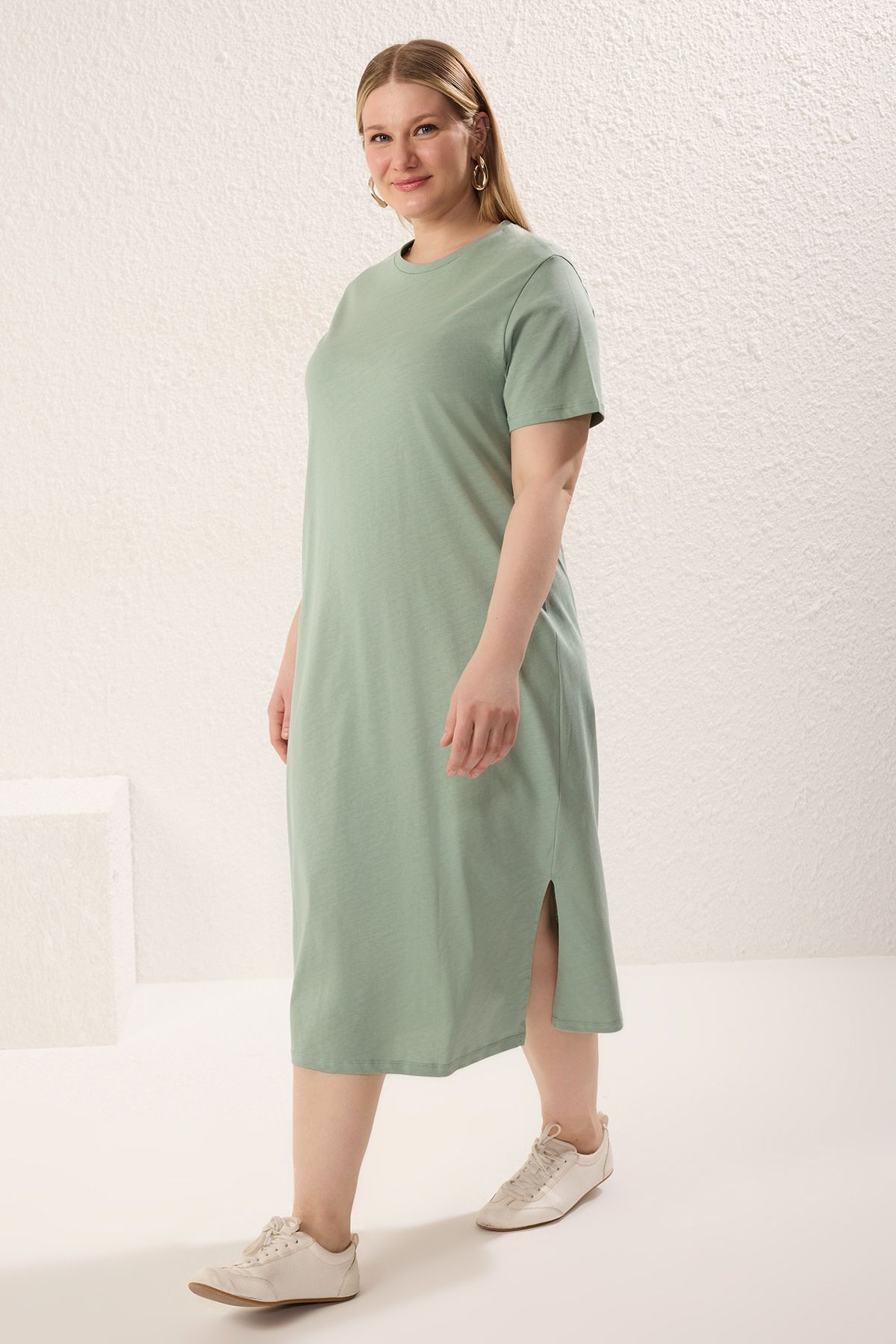 Trendyol Curve-Μέντα Μονό Ζέρσεϊ Πλεκτό Φόρεμα Plus Size 2