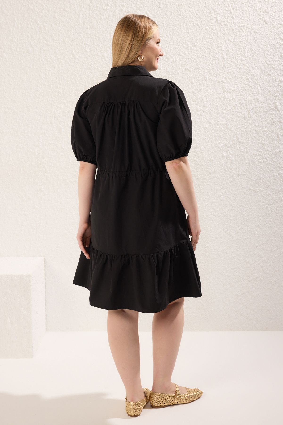 Trendyol Curve-Black Tie Waist Woven Shirt Dress Tbbss23Ah00106 5