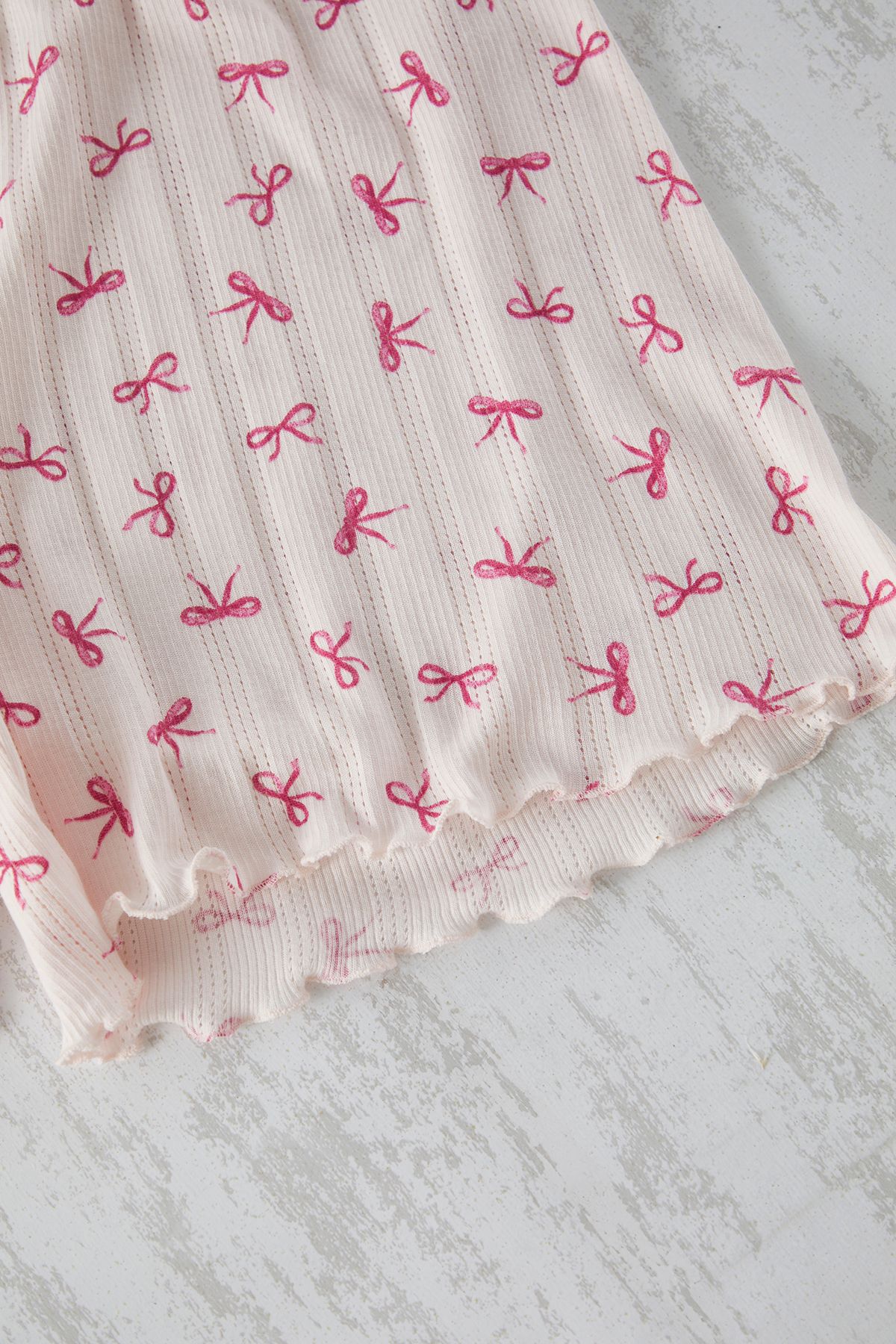 Trendyol Curve-Pink Ribbon/Bow Pattern Pointel Openwork/Hole Knitted Pajamas Set 9