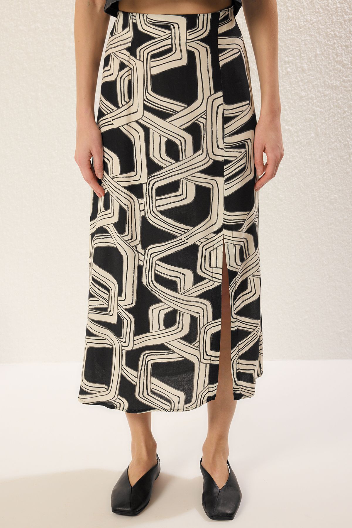 Trendyol Collection-Cotton Midi Skirt - Split Detail, Multicolor Pattern Twoss25Et00119 3