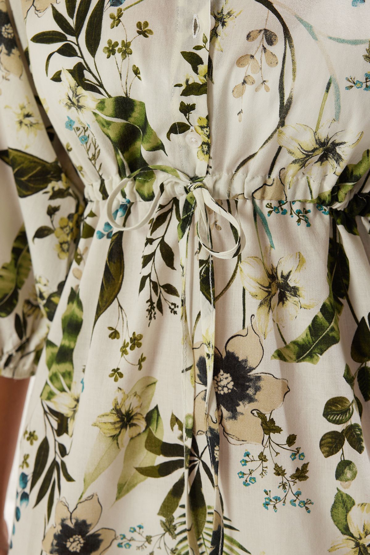 Trendyol Collection-Tropical Print Mini Woven Drawstring Detail 100% Cotton Beach Dress Tbess25El00021 4