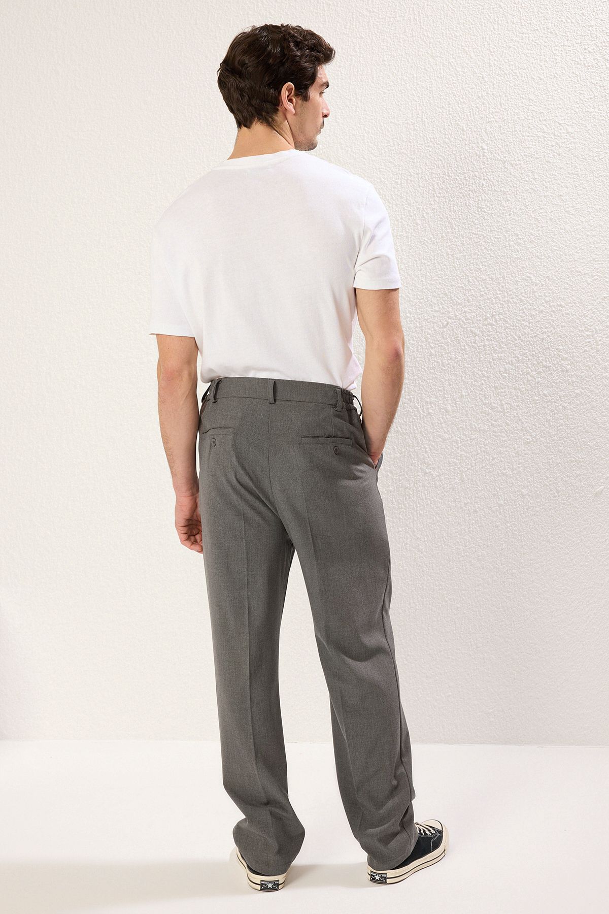 Trendyol Collection-Γκρι παντελόνι Wideleg φαρδύ άνετο υφαντό παντελόνι TMNSS25PL00009 8