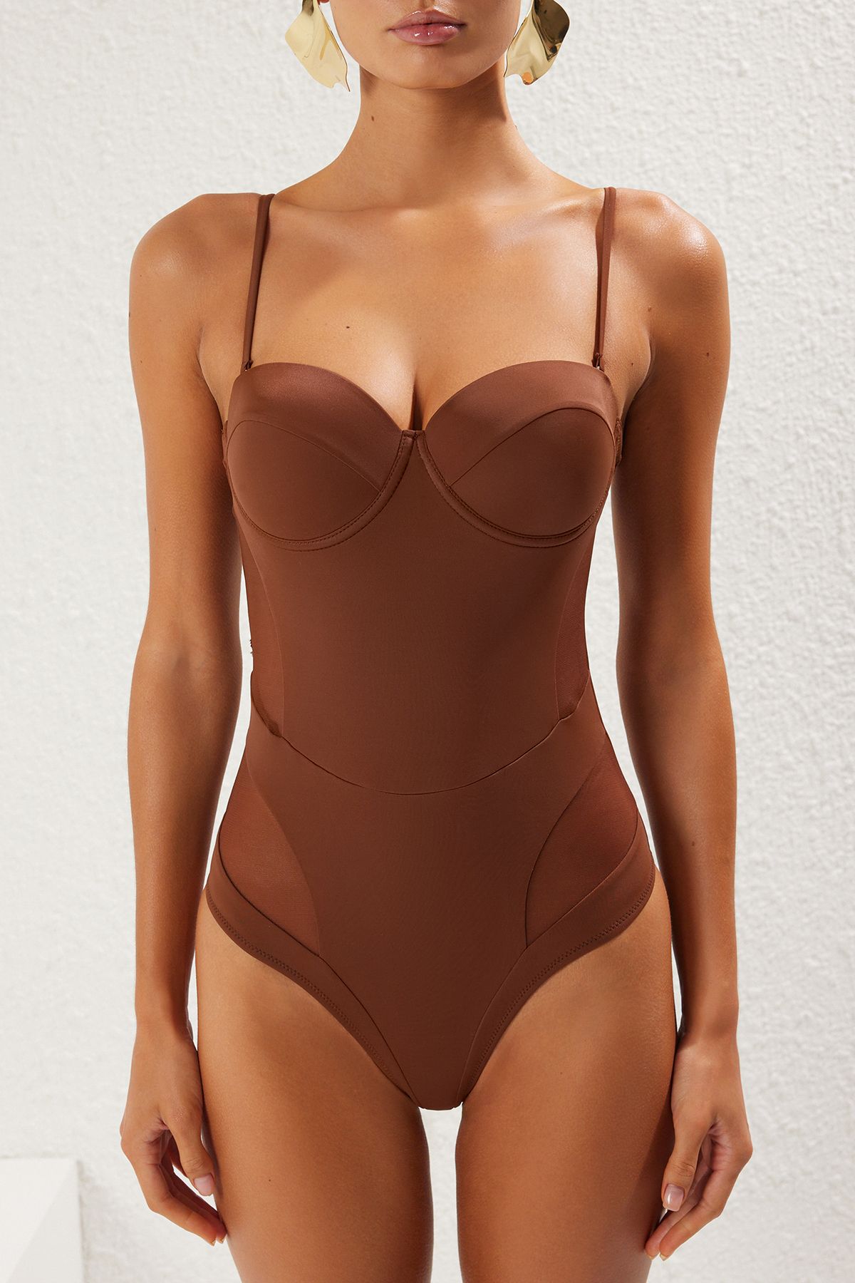 Trendyol Collection-Brauner Balkonet Mesh Detaillierte Regular Badeanzug TBESS20MA0046 4