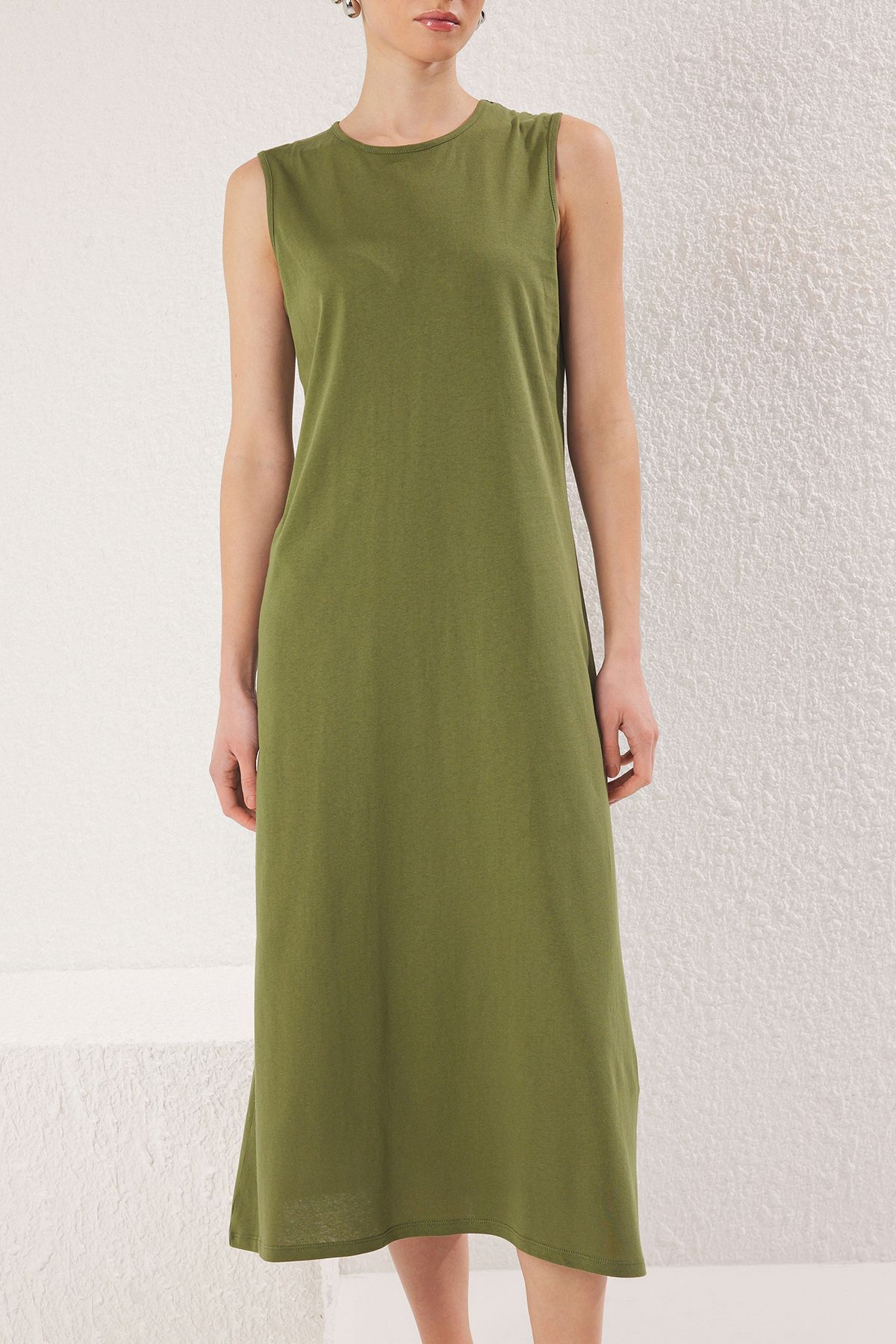 Trendyol Modest-Pachet de 2 rochii tricotate 100% bumbac bleumarin și kaki - TCTAW22UK0110 5
