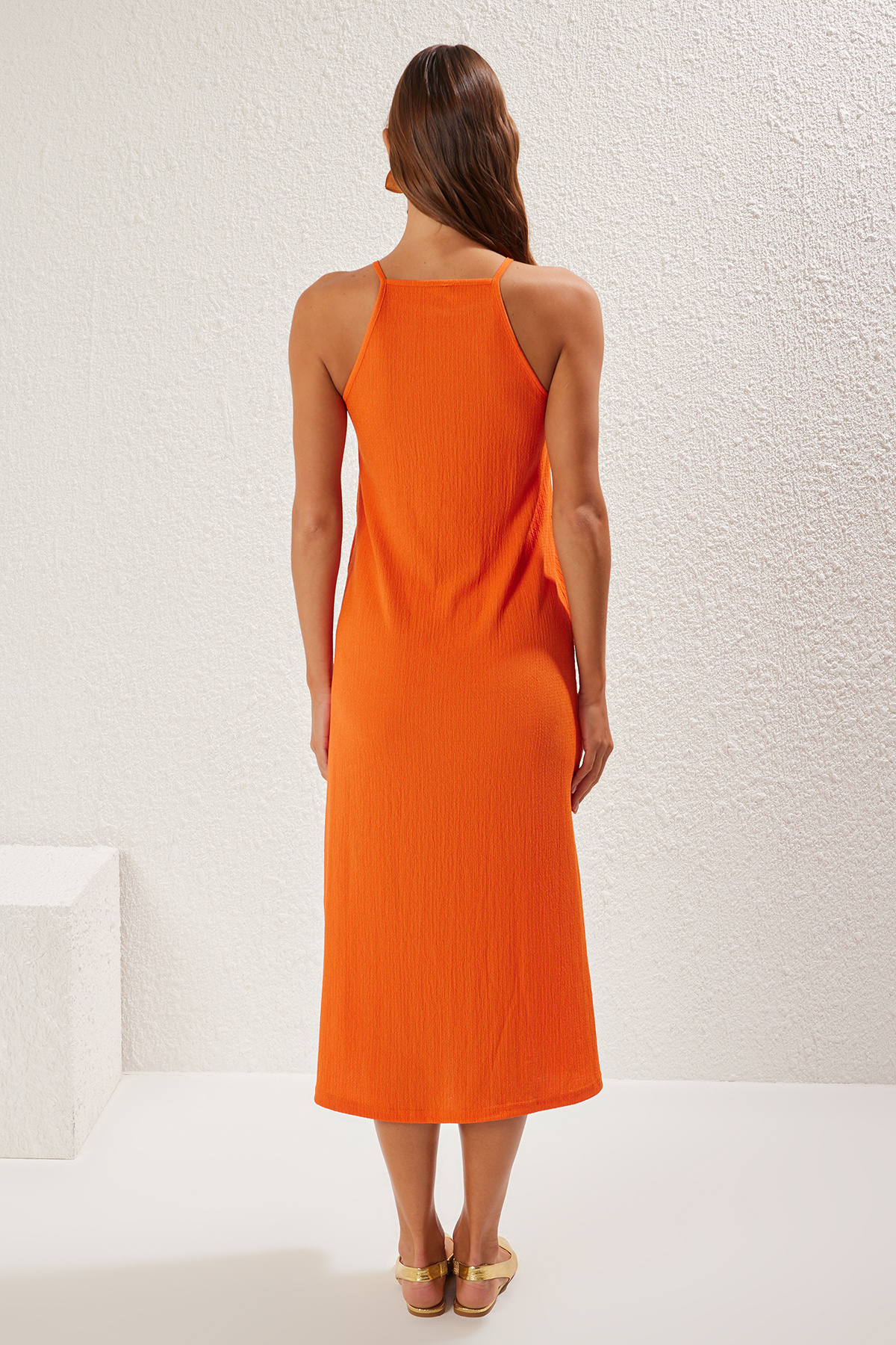 Trendyol Collection-Orange Midi Halter Neck Bodycone/Body Fitting Knitted Dress Twoss25El00160 5