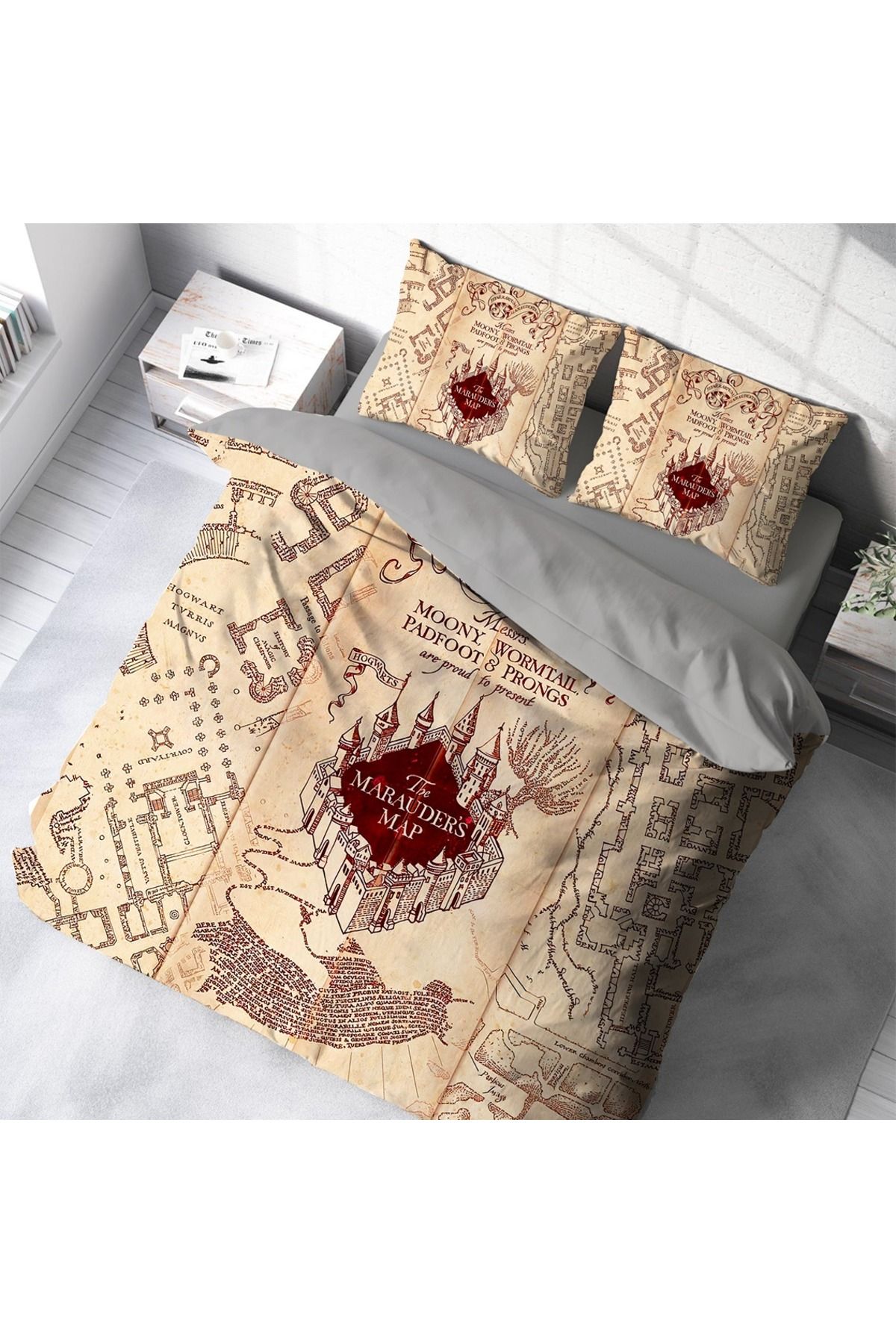 Home Nevresimhome Çift Kişilik 3D Dijital Baskıli The Marauders Map desenli Nevresim Takımı