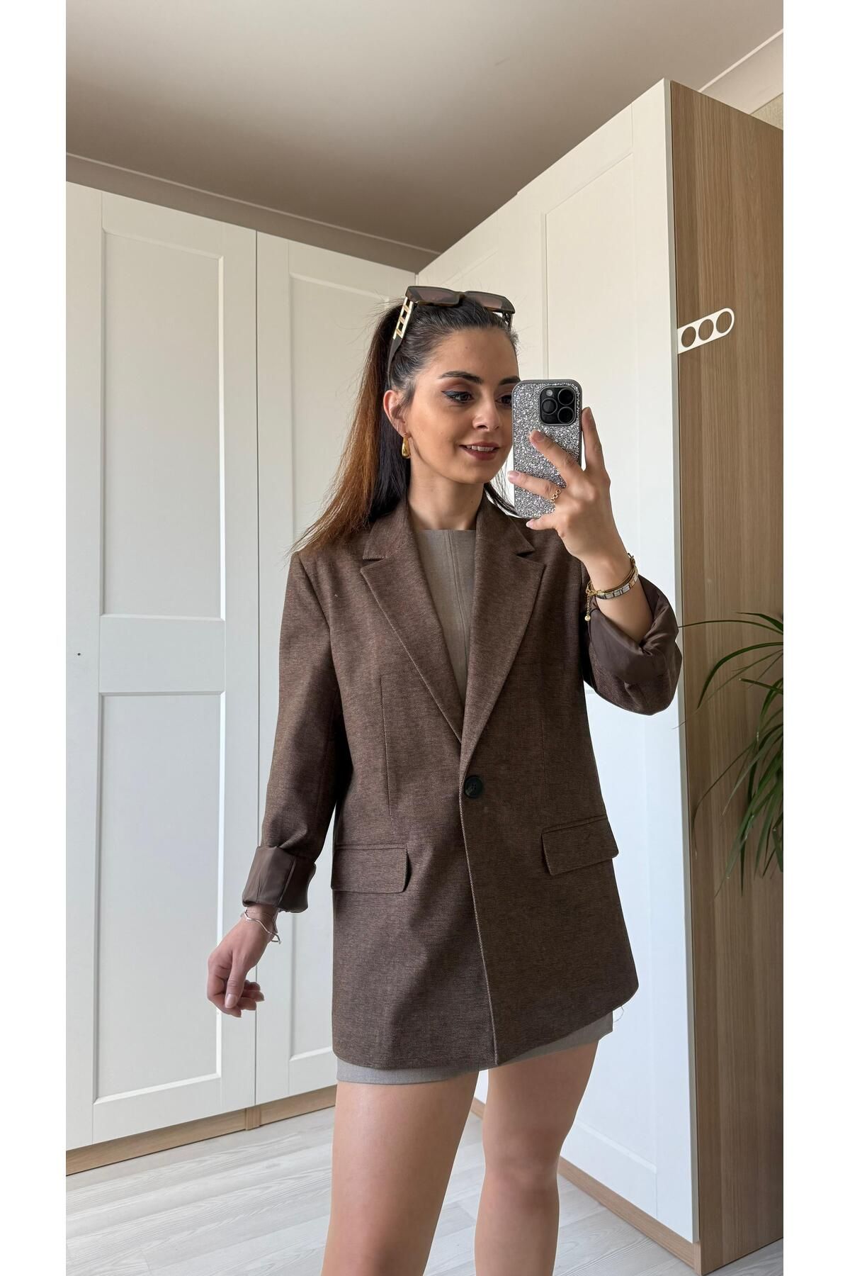 Dilvin Dümdüz Fit Blazer-Kahve