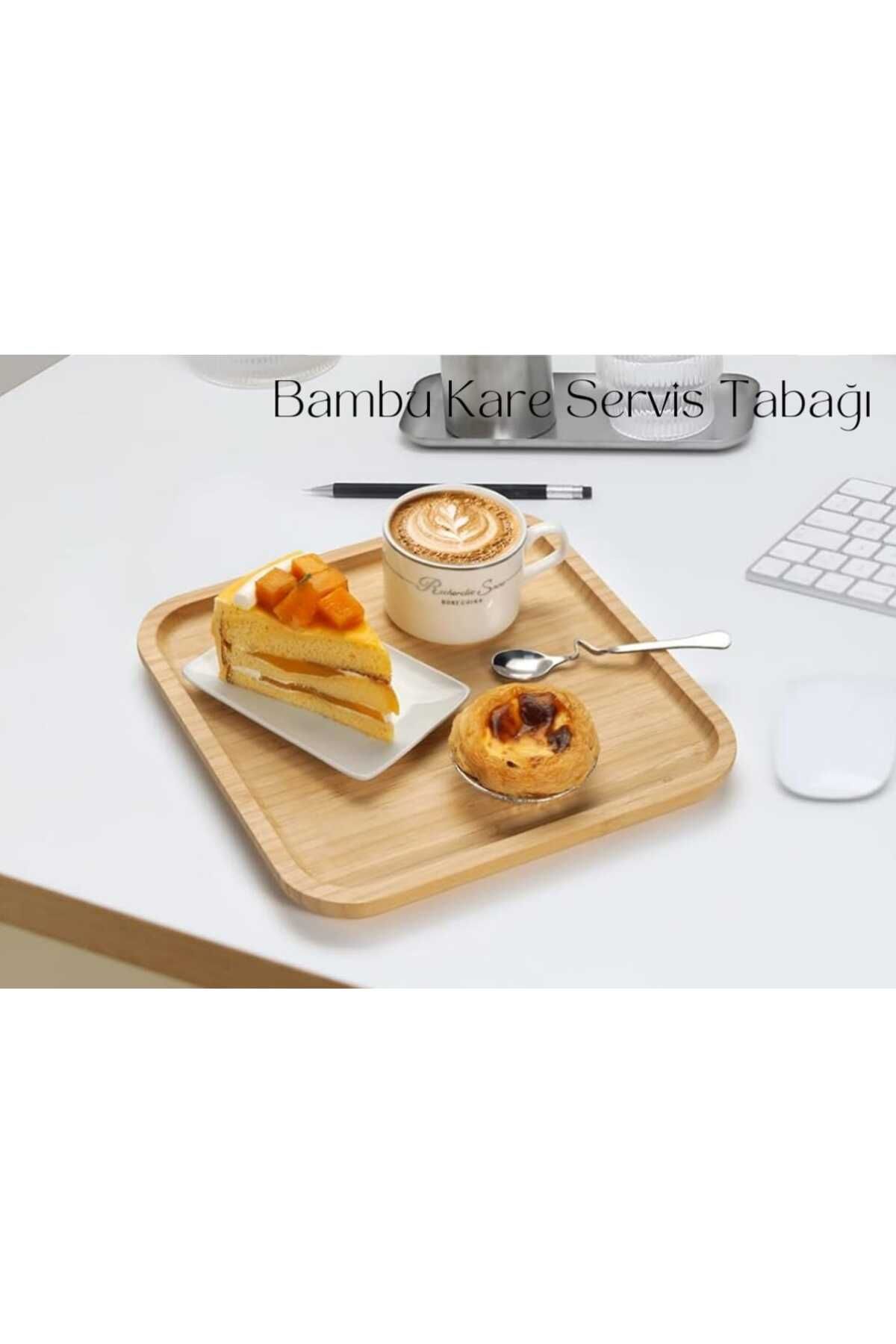 sweenhome Bambu Kare Model Servis Tabağı Yemek Sunum Tabağı 25 Cm