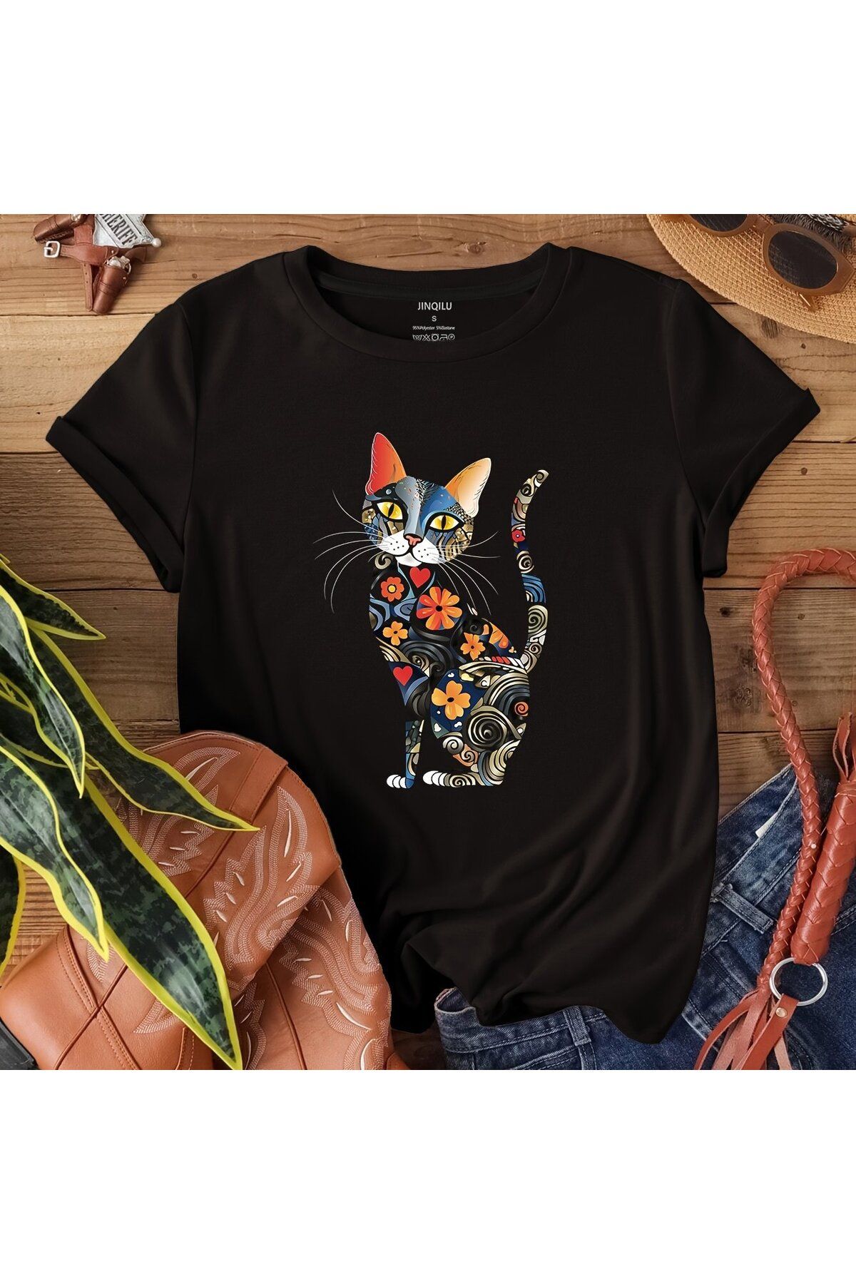 GALASHOP Kedi Baskılı Kadın Grafik T-Shirt