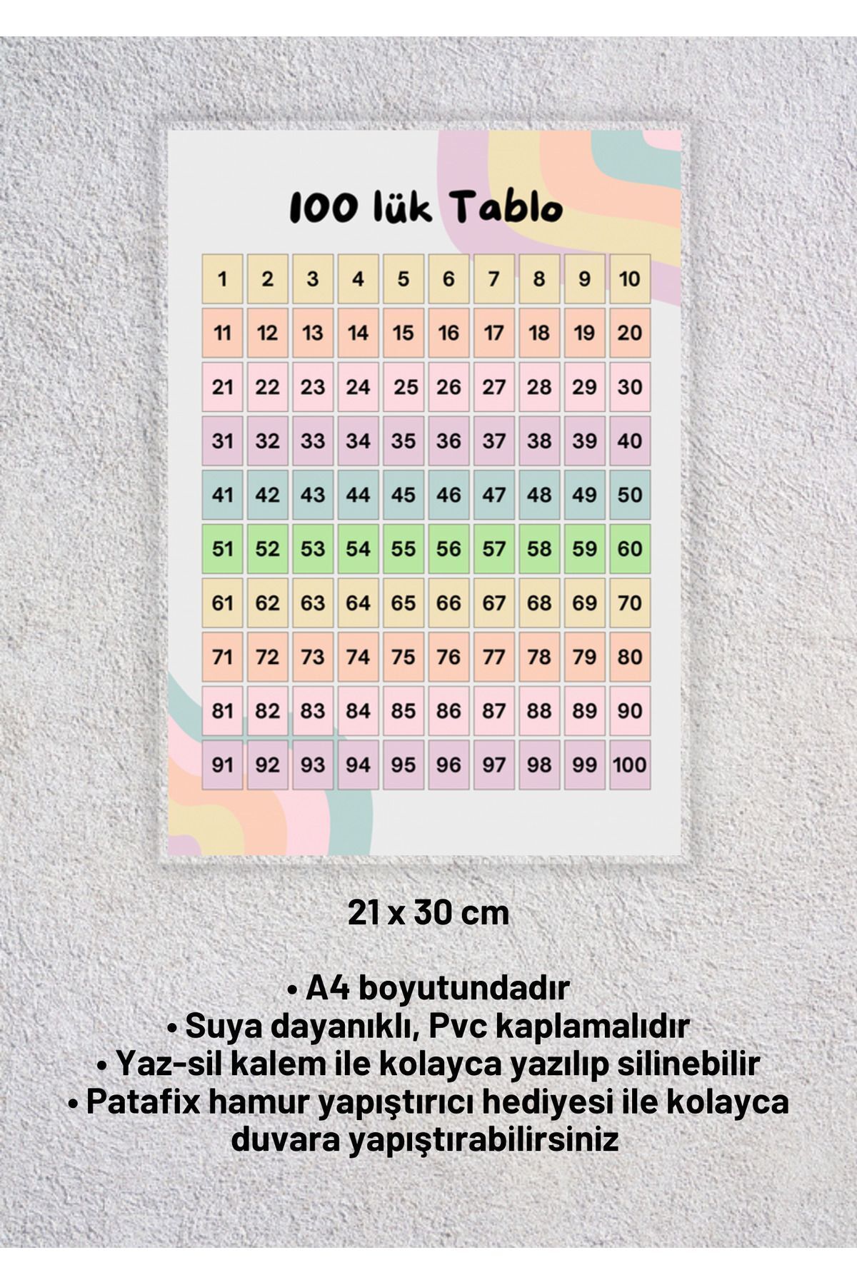 izmirdenet Yaz-Sil Anaokullar ve İlkokullar İçin Matematik 100'lük Tablo Çocuk Türkçe Eğitim  A4 Pvc Poster