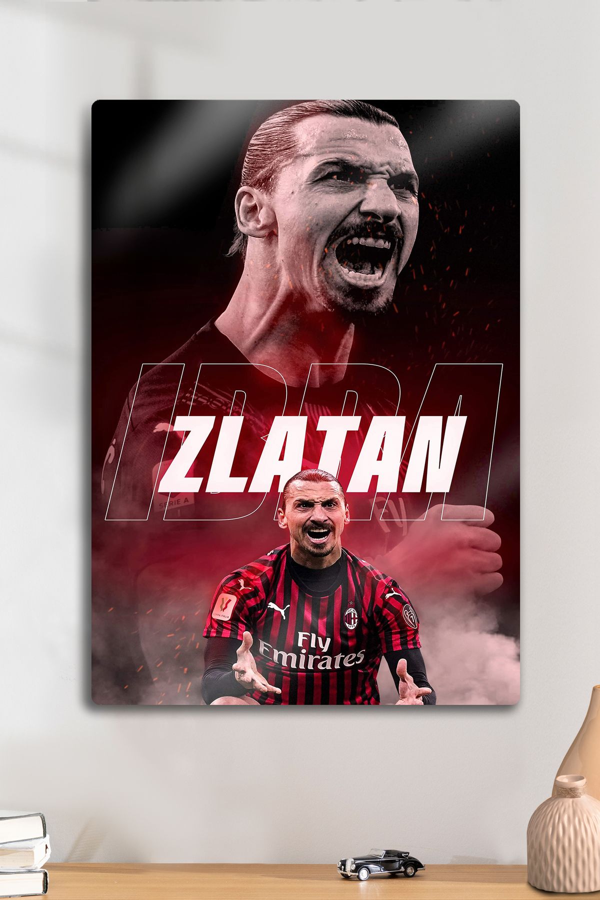 DekorHane Metal Baskı, Zlatan İbrahimoviç Milan - Parlak Dekoratif Sporcu Duvar Tablosu