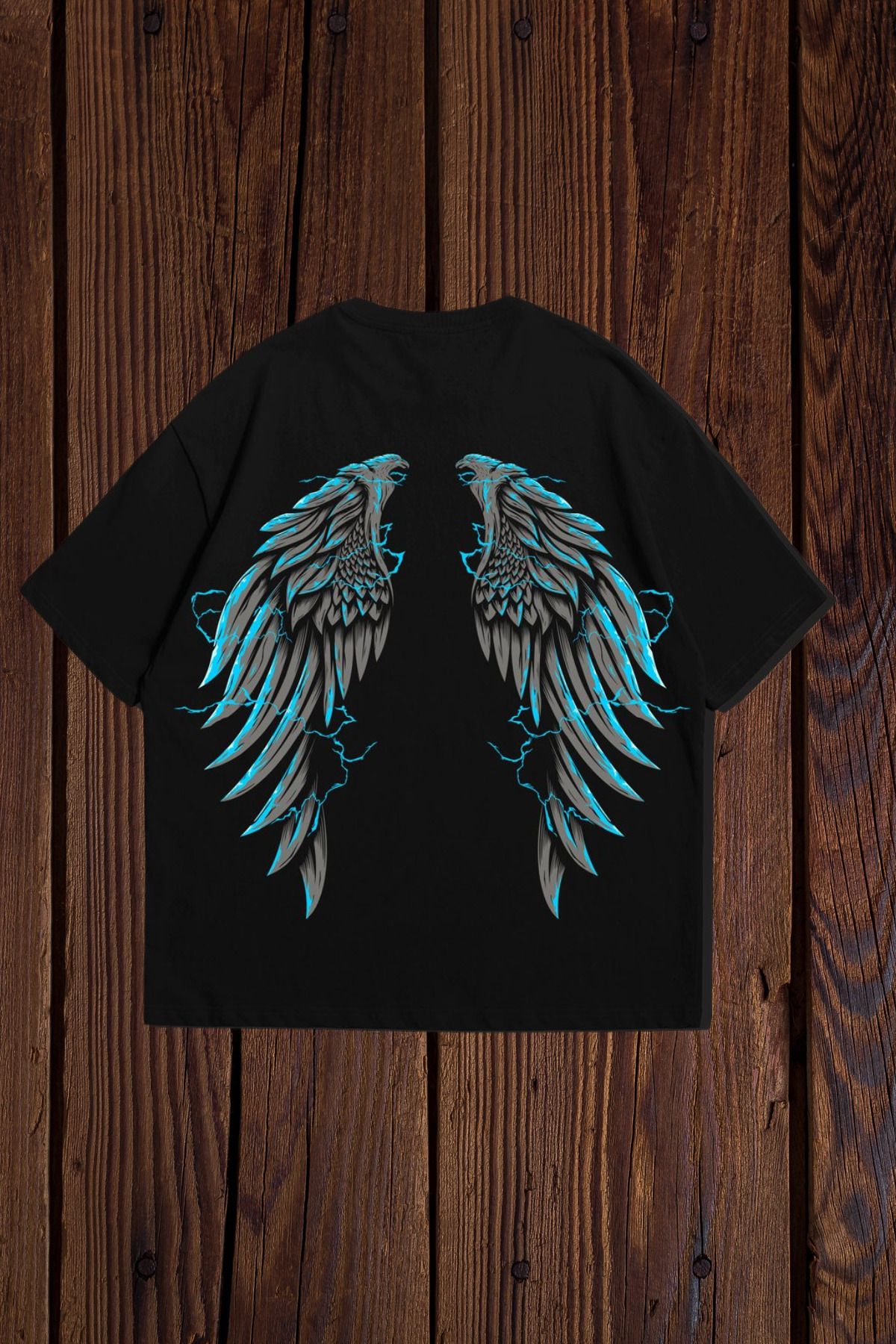 FECCY Pamuklu Lightning Wings Baskılı Oversize T-shirt