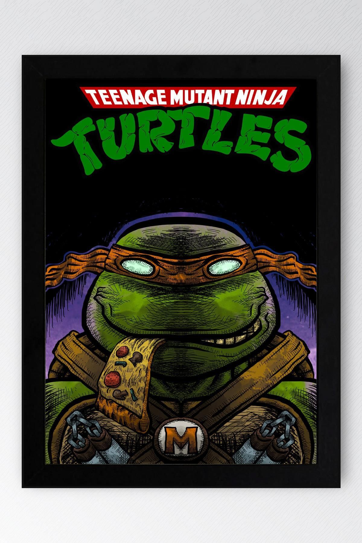 Saturn Ninja Kaplumbağalar Michelangelo Çerçeveli Tablo - Teenage Mutant Ninja Turtles Film Posteri Tablo