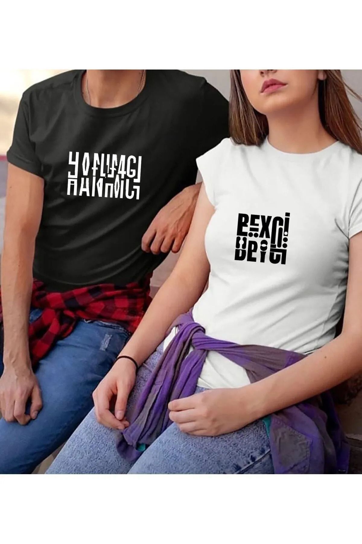 Wish BF Hanımcı - Beyci Baskılı Normal Kalıp Sevgili Çift Kombini Tişört