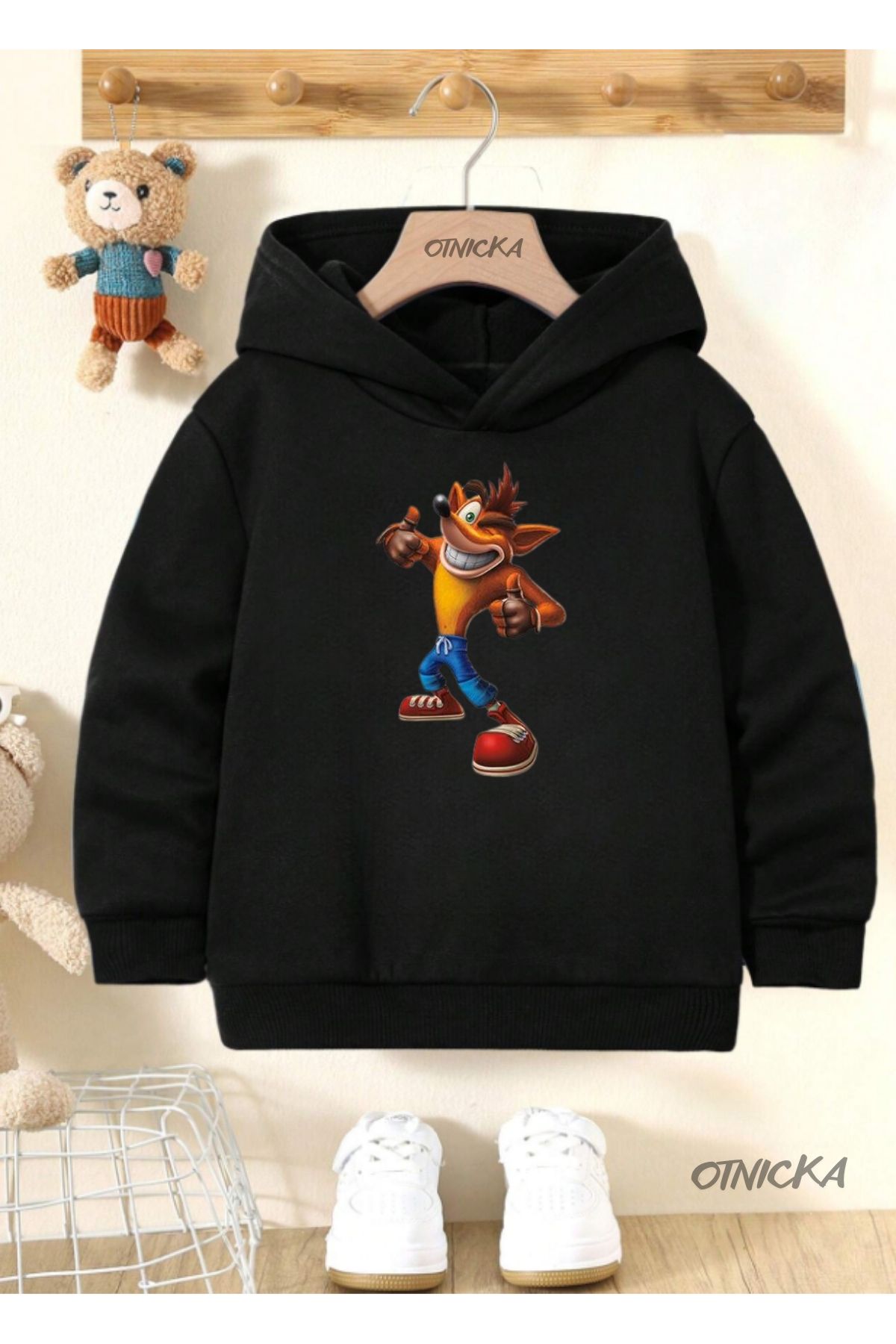 OTNICKA Hanorac Negru Pentru Copii Din Bumbac Cu Design Special Cu Imprimeu Crash Unisex - 7–8 years