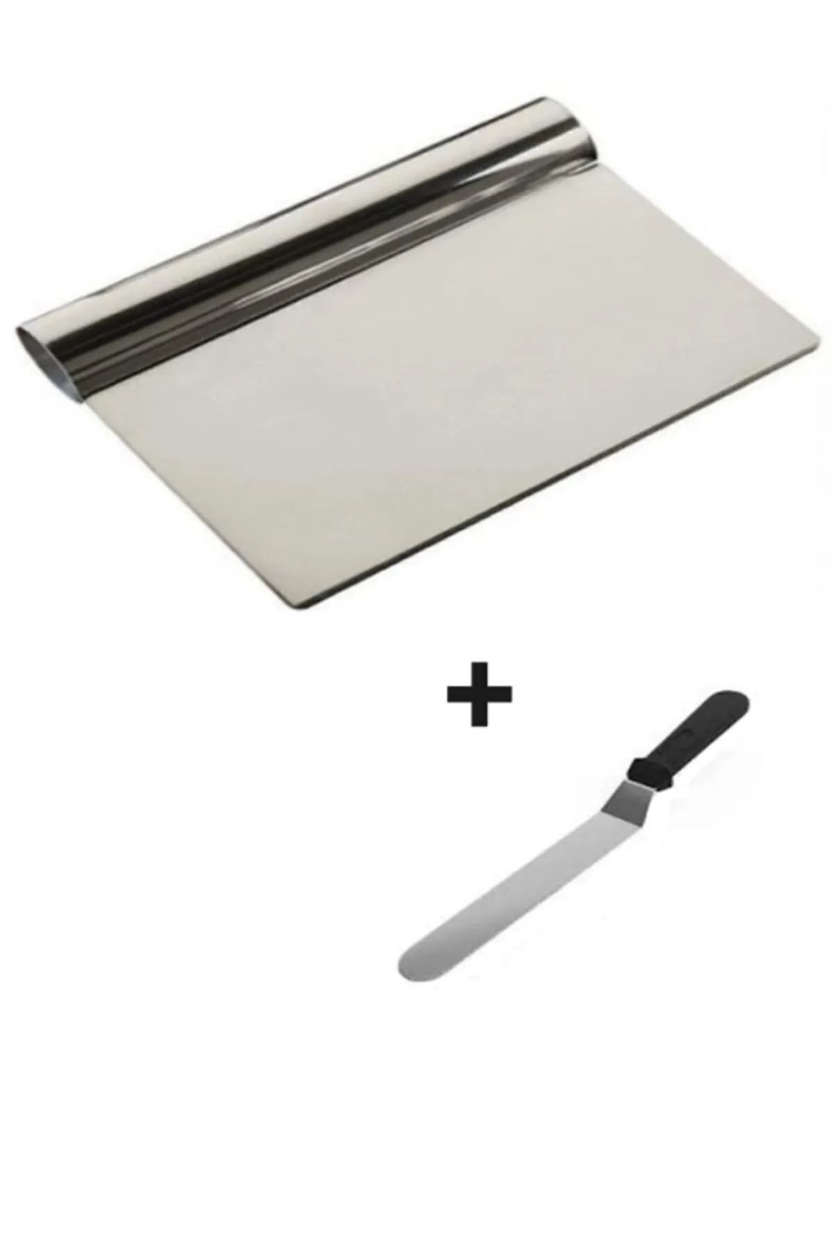 feifei 2Li Set Hamur Şekillendirici Eğik Pasta Spatulası +Metal Hamur Kesici Kazıyıcı Spatula