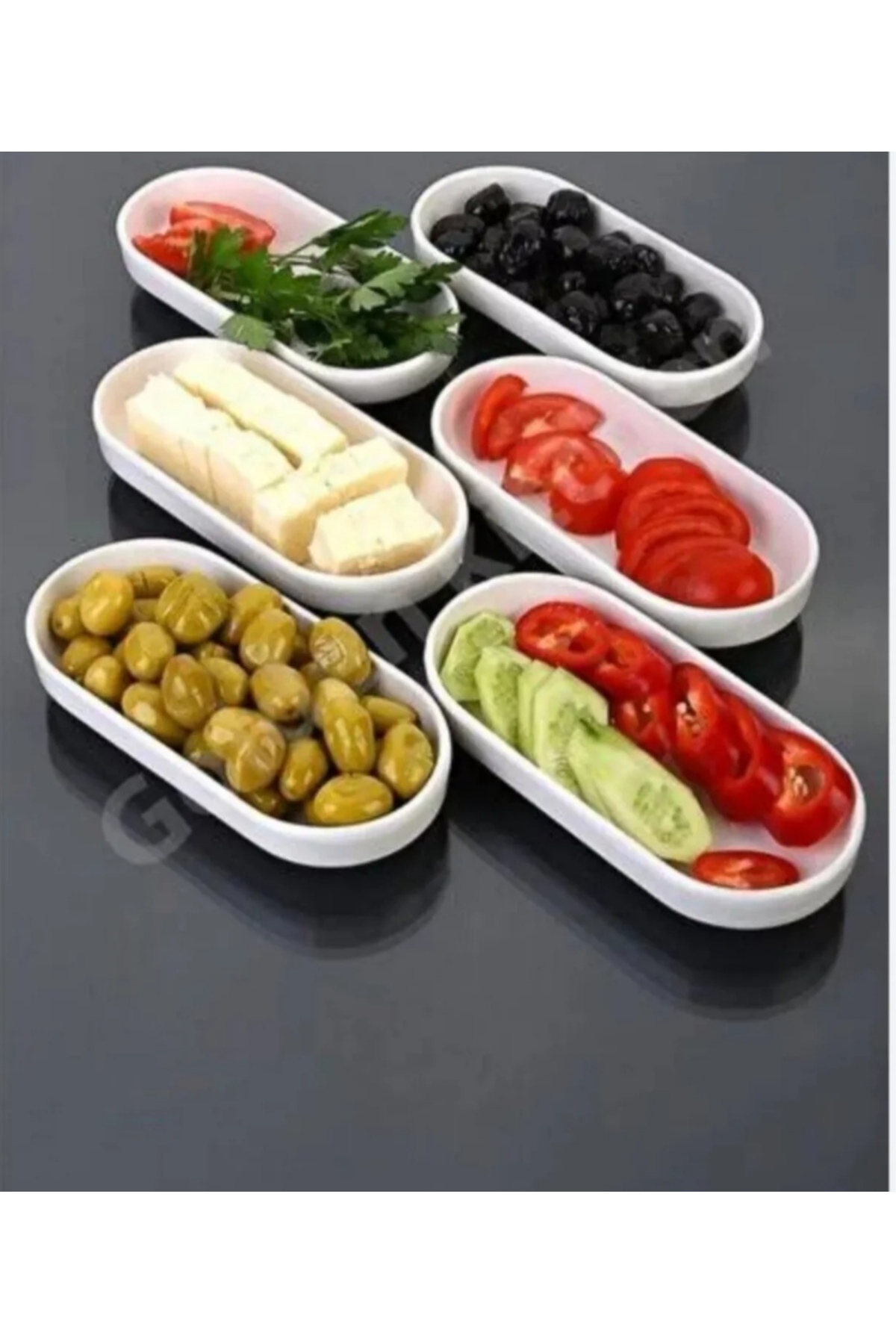 طبق تقديم بيضاوي من الخزف مكون من 6 قطع