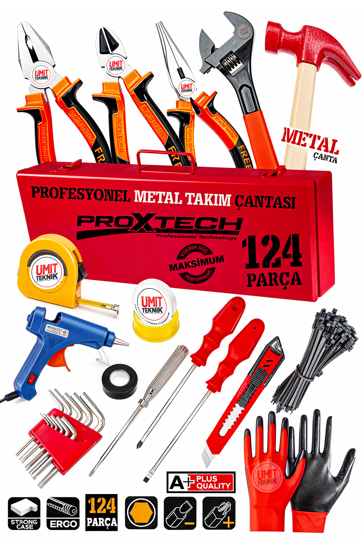 PROXTECH Metal Çanta 124 Parça Lüks Seri Pense Yankeski,Tornavida