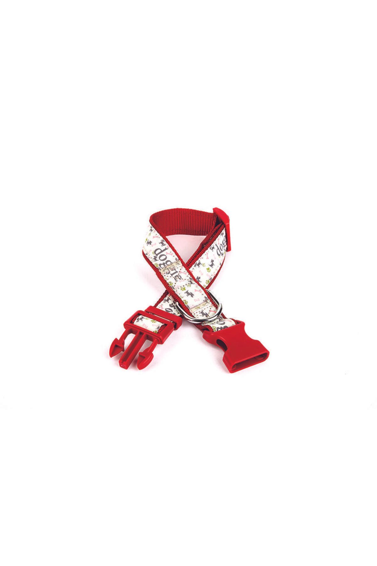 LovelymCo Köpek Ve Pati Desenli Dokuma Köpek Boyun Tasması 3 Cm X 36-60 Cm Kırmızı