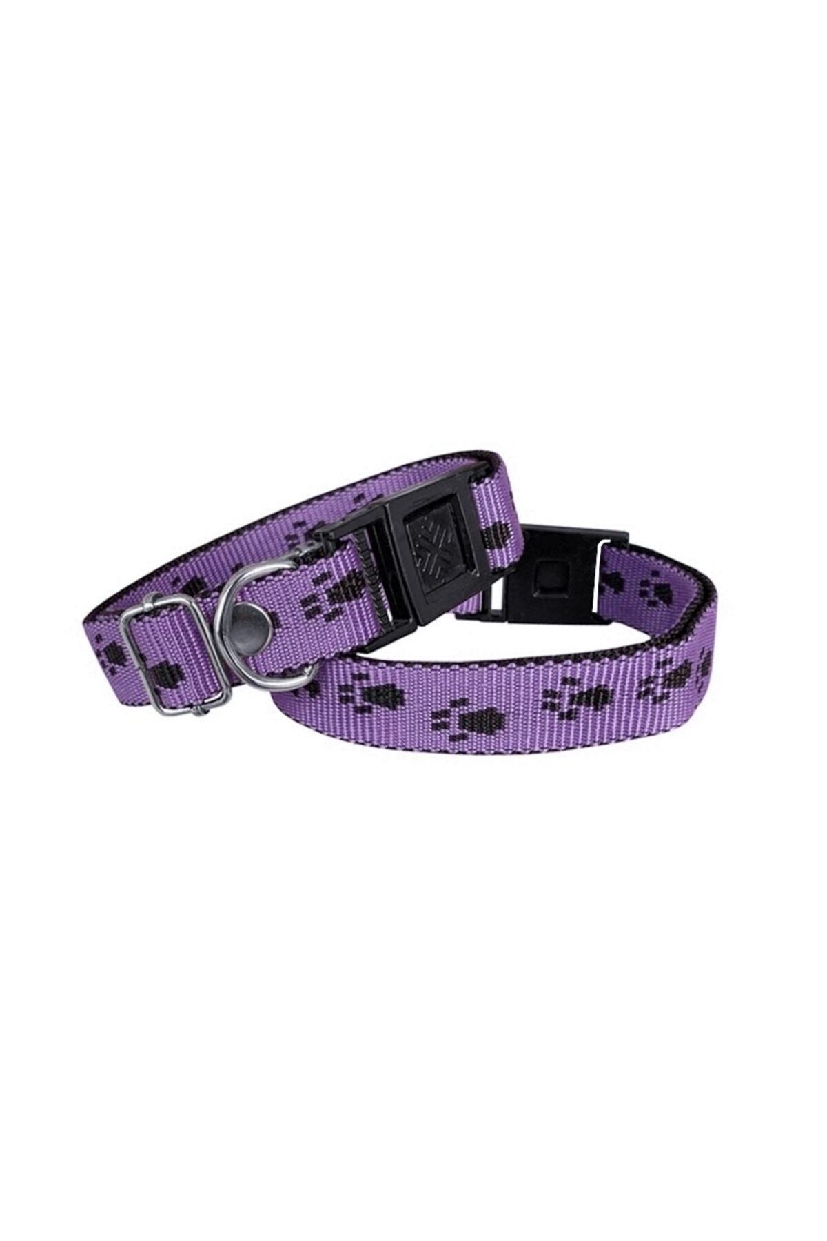 feifei Köpek Tasması Patili Dokuma 2 Cm - Min: 30 Cm - Max: 50 Cm Mor