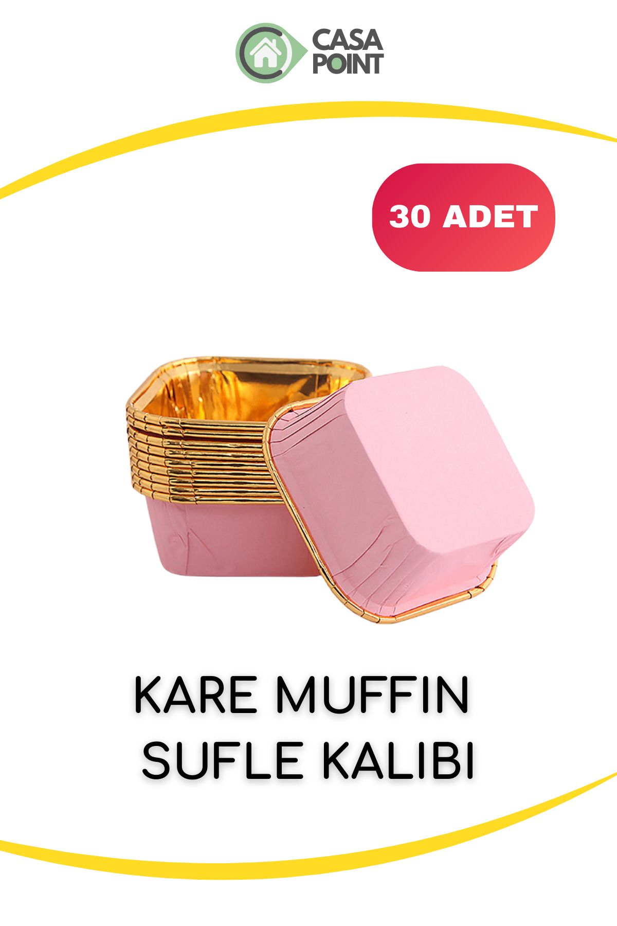 CASA Kare Pembe Gold Muffin Kek Kalıbı Sufle Kasesi Aşure Kabı - 30 Adet