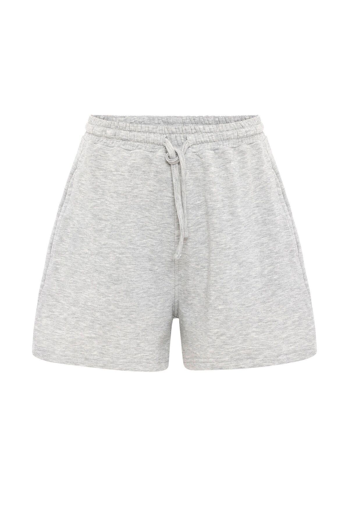 Williot-Beatrix Gray Pocket Elastic Waist Adjustable Cotton Regular Fit Women's Bermuda Shorts 6