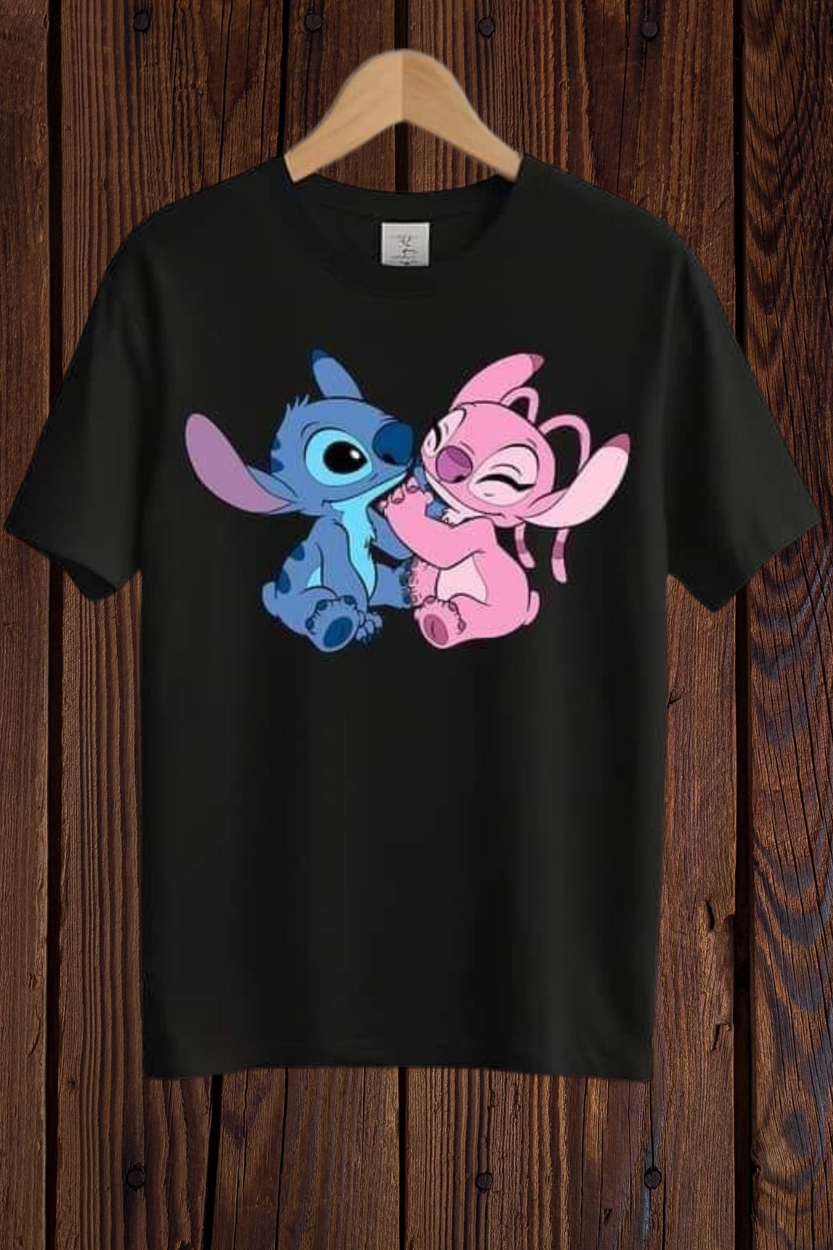 FECCY Pamuklu Stitch ve Angel Baskılı Oversize T-shirt