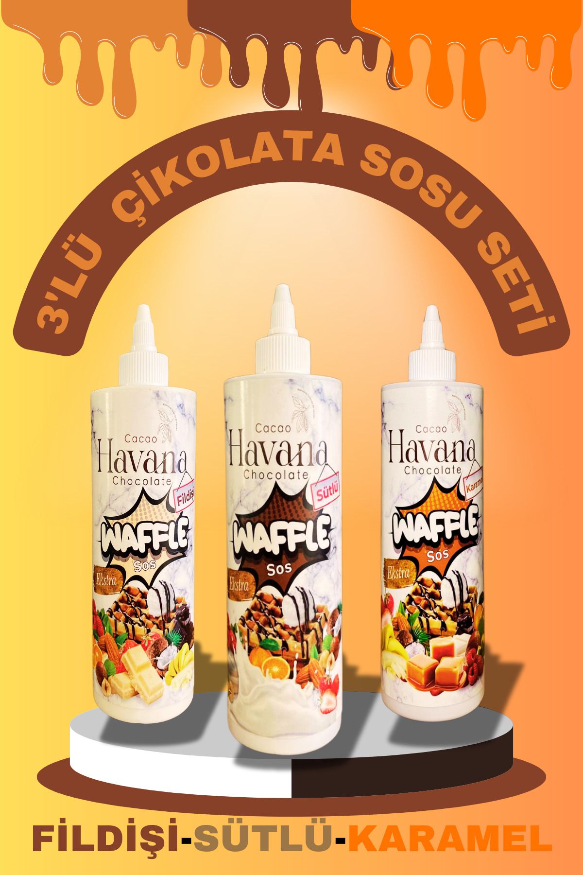 Cacao havana ÇİKOLATA SOS SÜTLÜ-FİLDİŞİ-KARAMEL SOS 3'LÜ PAKET WAFFLE-KREP-PANKEK-KRUVASAN SOS 3x400GR