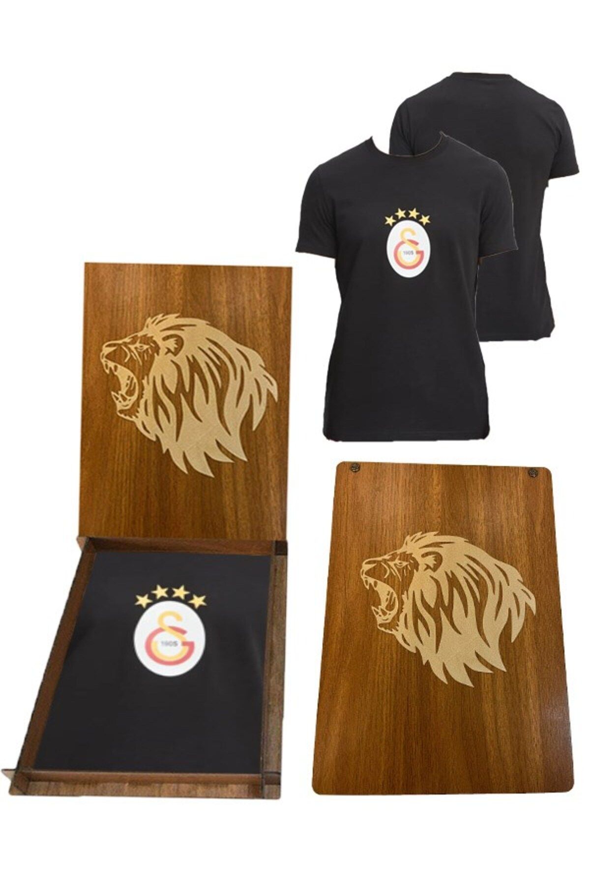 Galatasaray-Original 4 Star Black T-Shirt Lion with Wooden Box 1