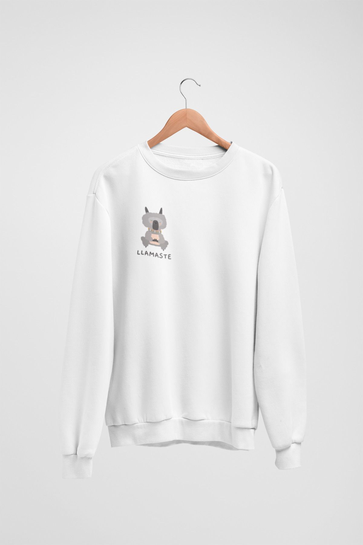 Butik Unisex Uzun Kol LLAMESTE Transfer Baskılı Bisiklet Yakalı Sweatshirt