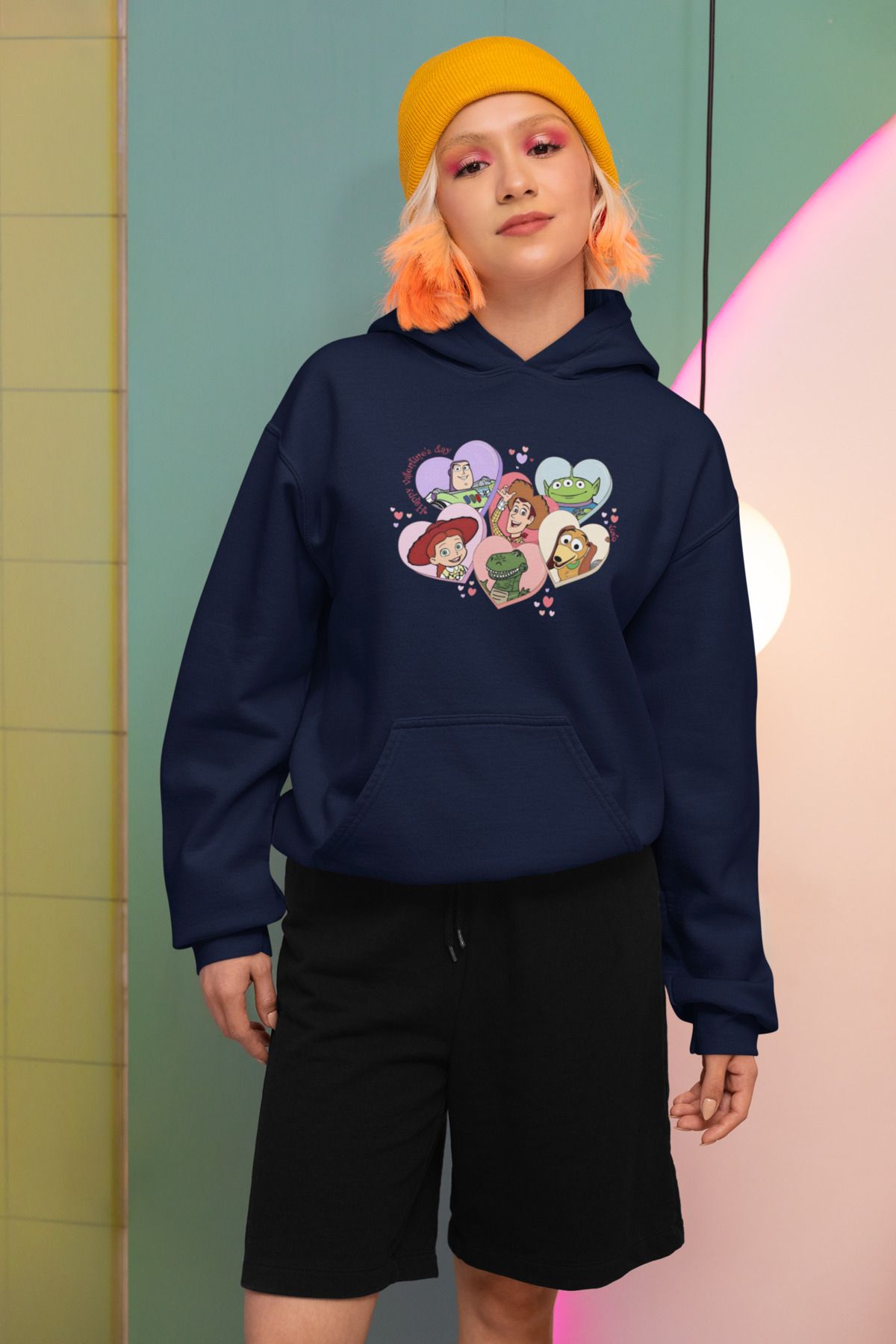 Alice Butik Kalpli Toy Story Oyuncak Hikayesi Ekip Baskılı Oversize Unisex Lacivert Sweatshirt Hoodie