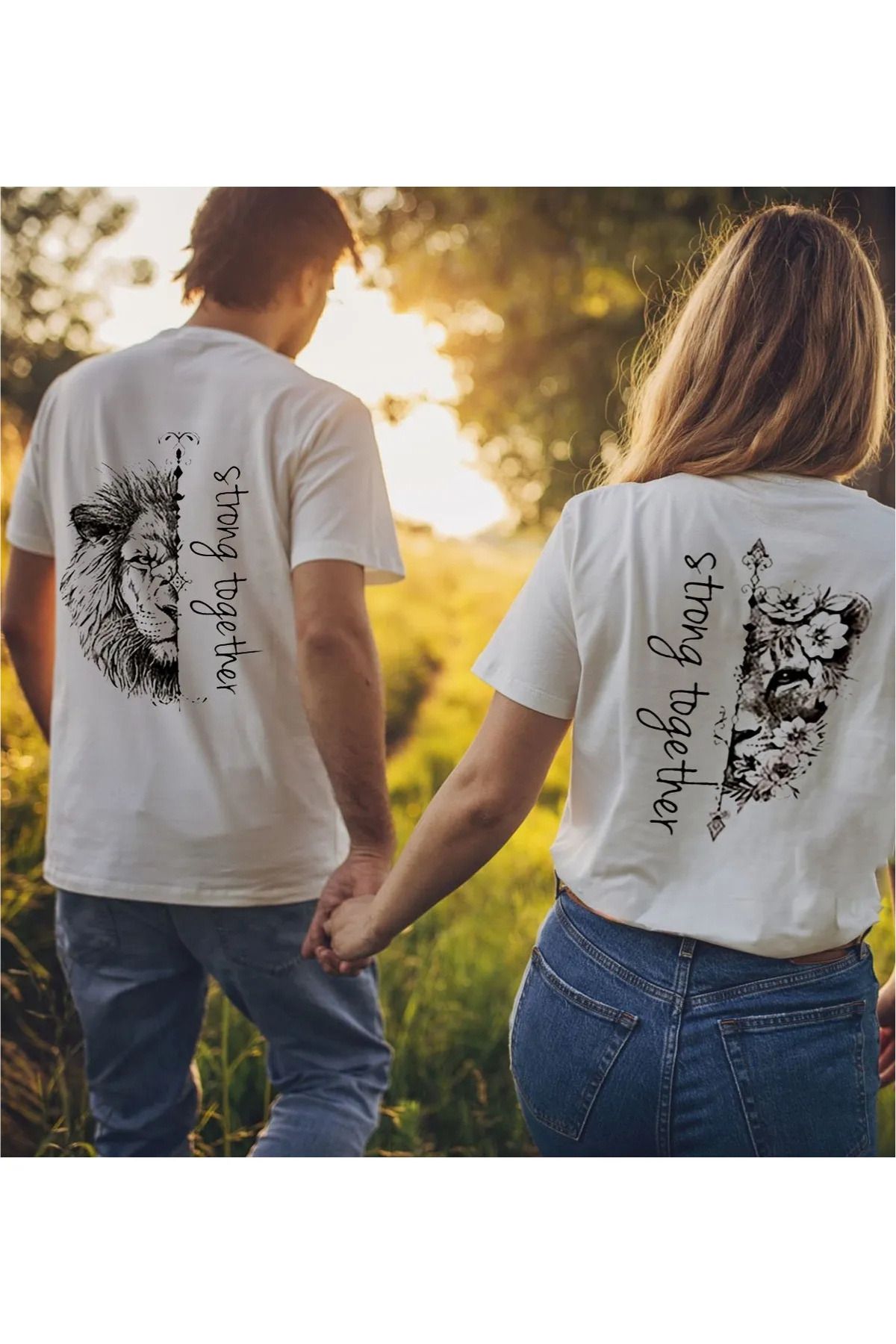 Wish BF _Strong Together Aslan Tasarım Baskılı Sevgili Çift Kombini T- shirt