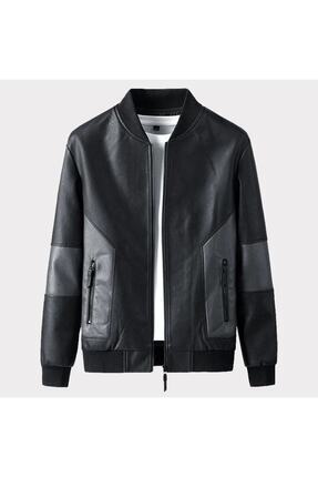 Defelli Erkek Siyah Casual Hakiki Deri Ceket