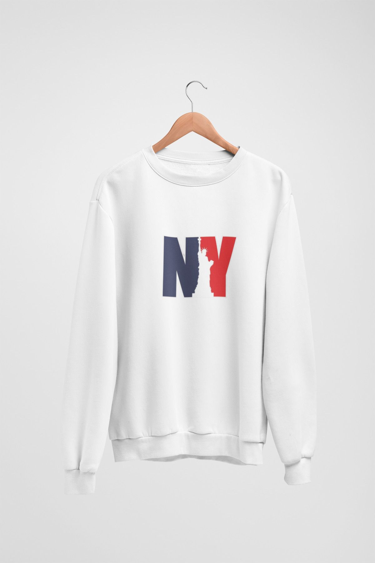 Butik Unisex Uzun Kol 2 İplik NY Transfer Baskılı Bisiklet Yakalı Sweatshirt