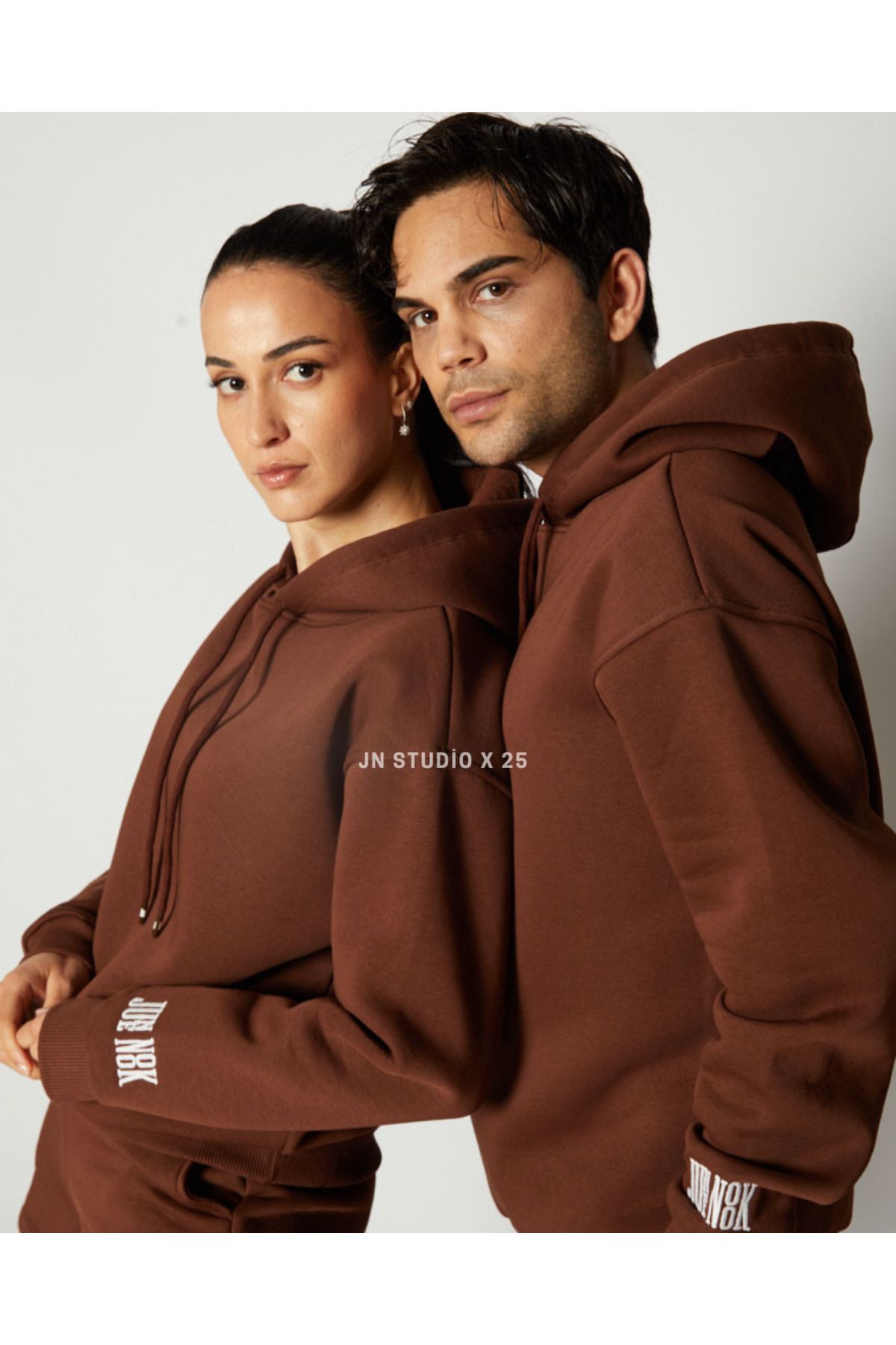 june nook Unisex Kahverengi Kapüşonlu Hoodie Sweatshirt -20230