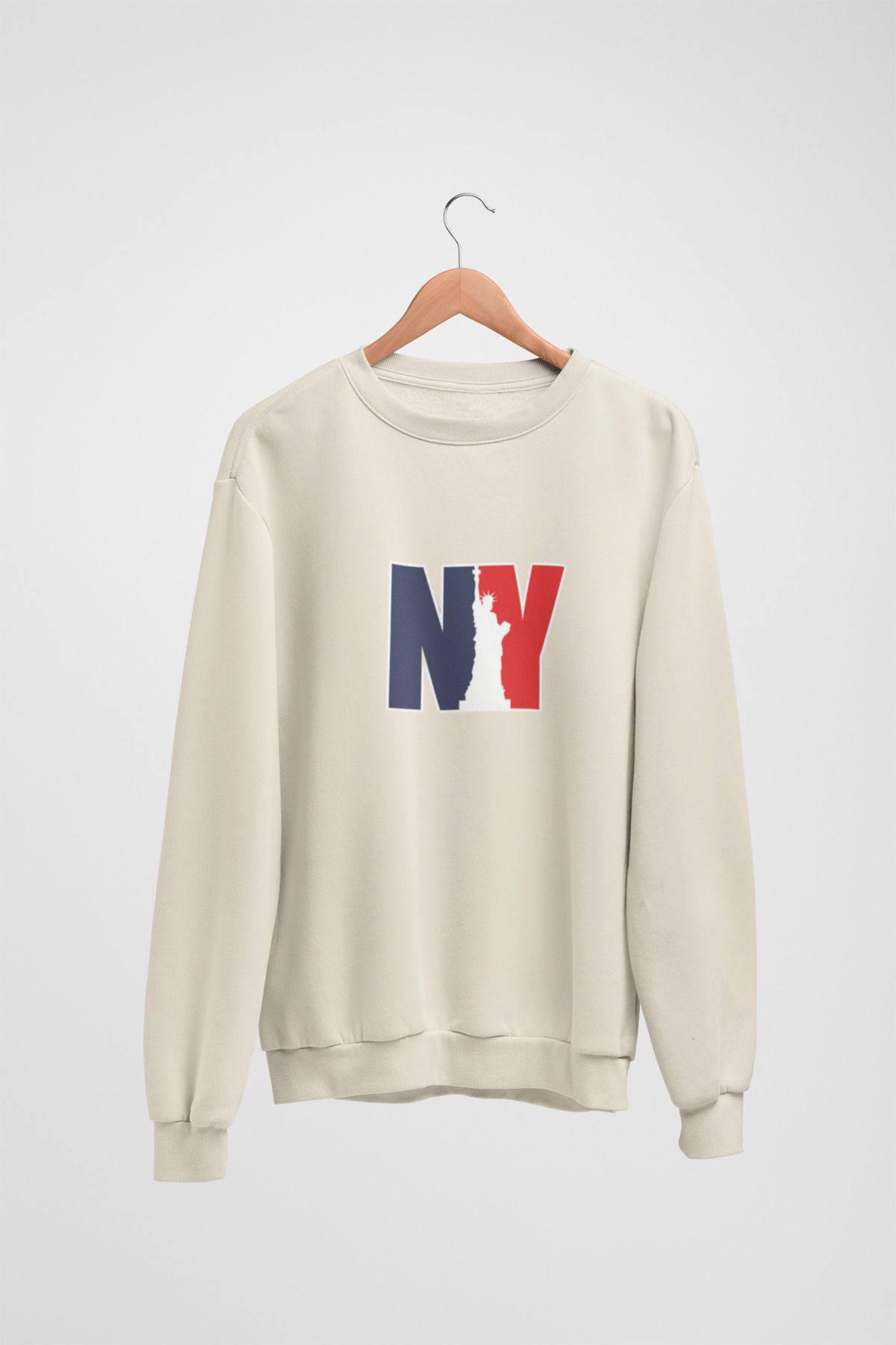 Butik Unisex Uzun Kol 2 İplik NY Transfer Baskılı Bisiklet Yakalı Sweatshirt