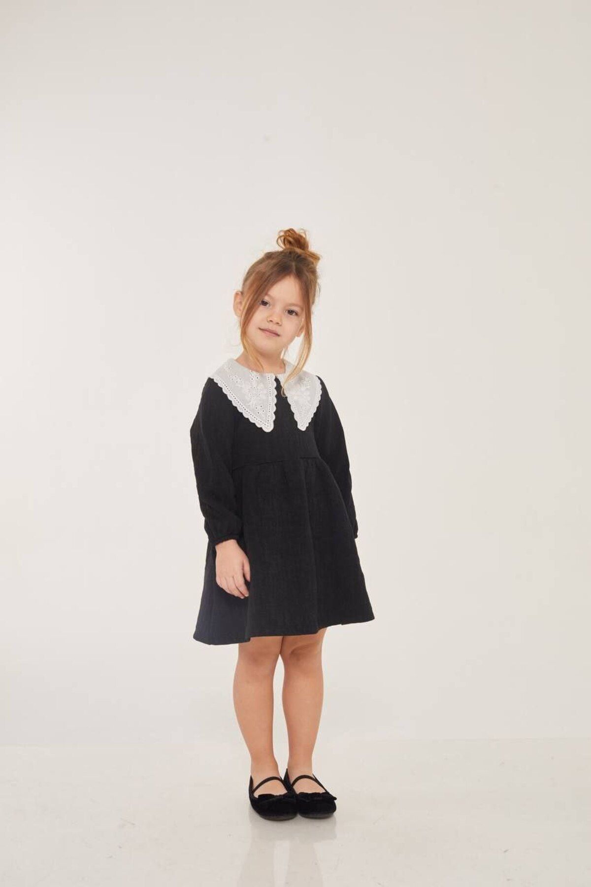 MİO-Girl's Bow Lace Neck Dress 2